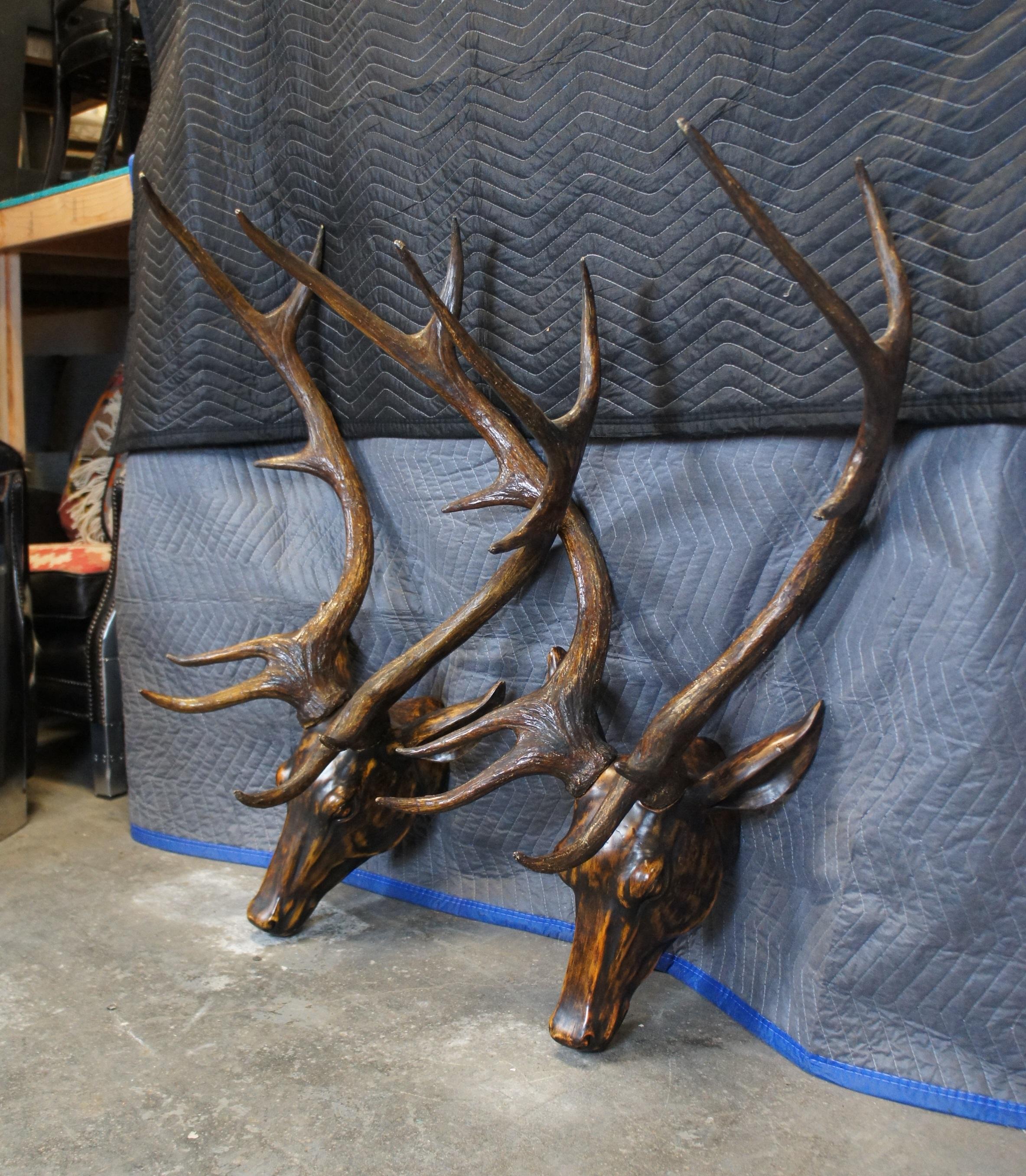 2 Faux Wood Deer Stag Buck Head Taxidermy Wall Mount Sculptures 43