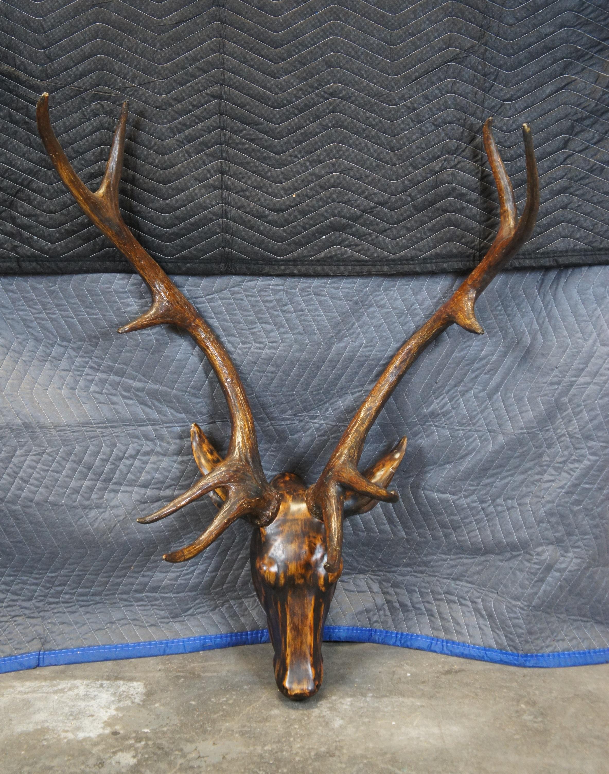 20th Century 2 Faux Wood Deer Stag Buck Head Taxidermy Wall Mount Sculptures 43