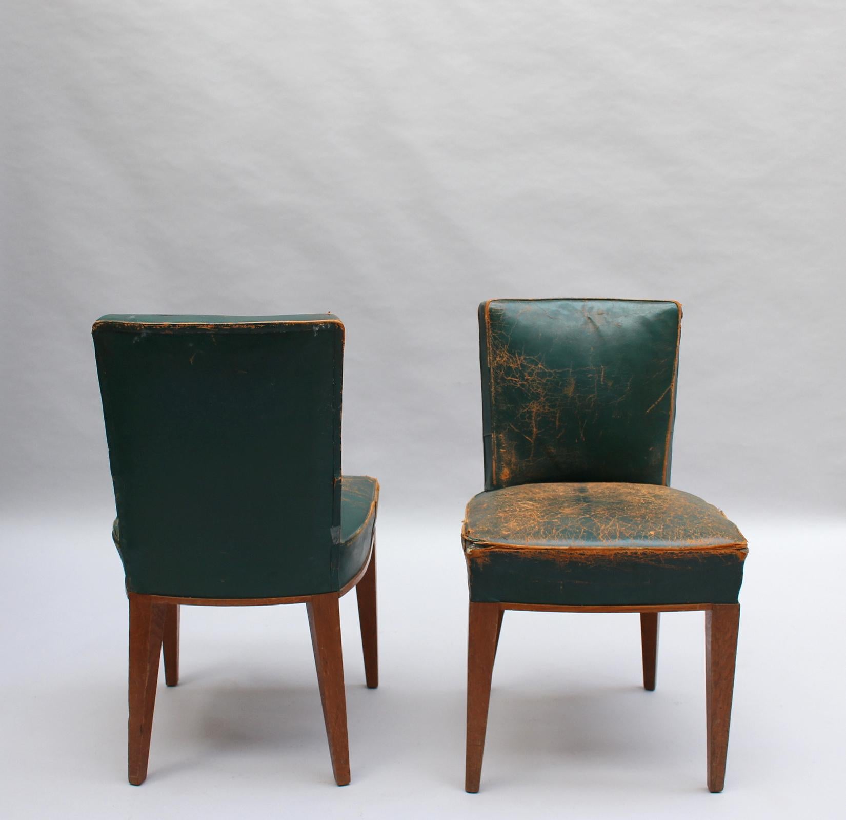 2 Fine French 1930s Oak Side Chairs In Fair Condition For Sale In Long Island City, NY