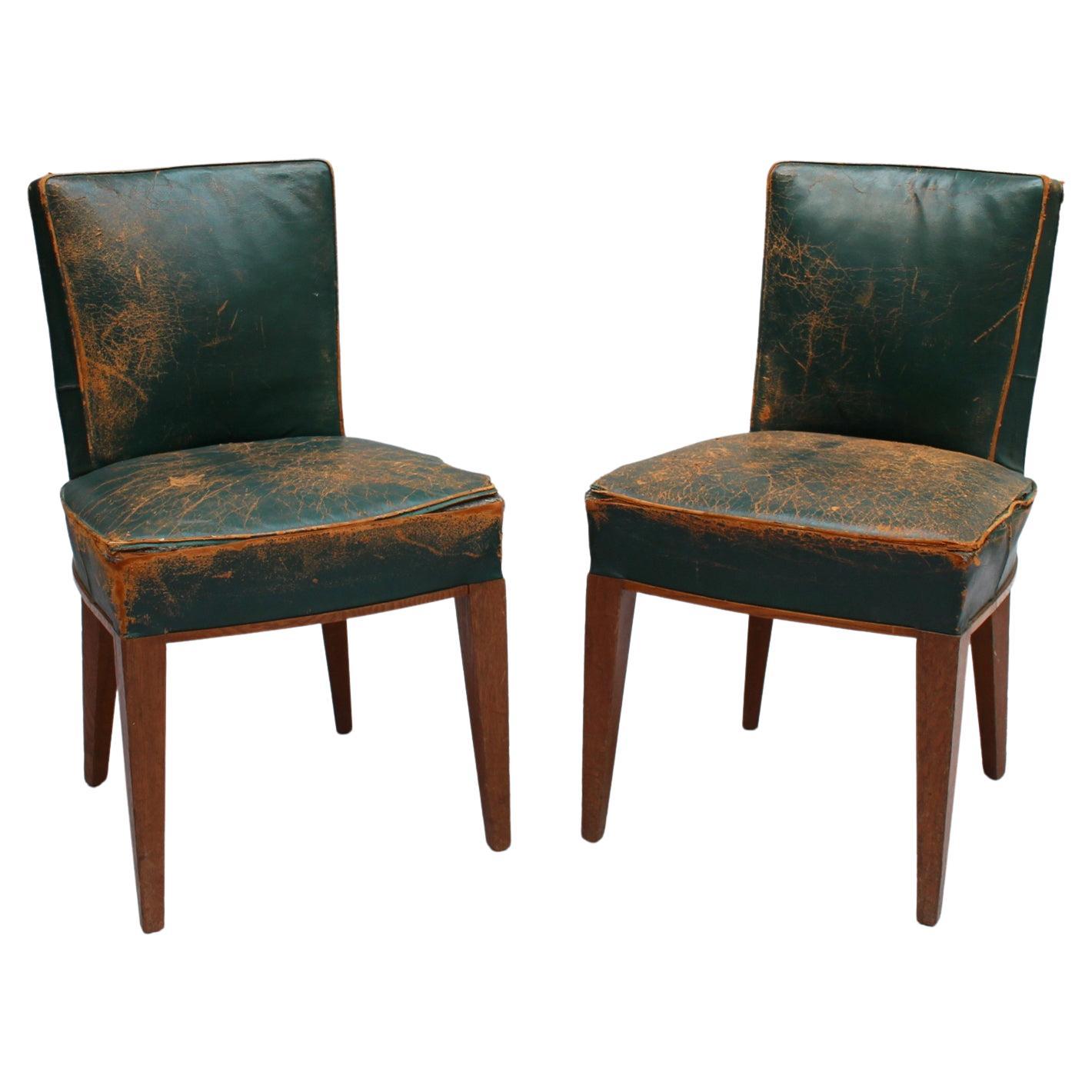 2 Fine French 1930s Oak Side Chairs For Sale