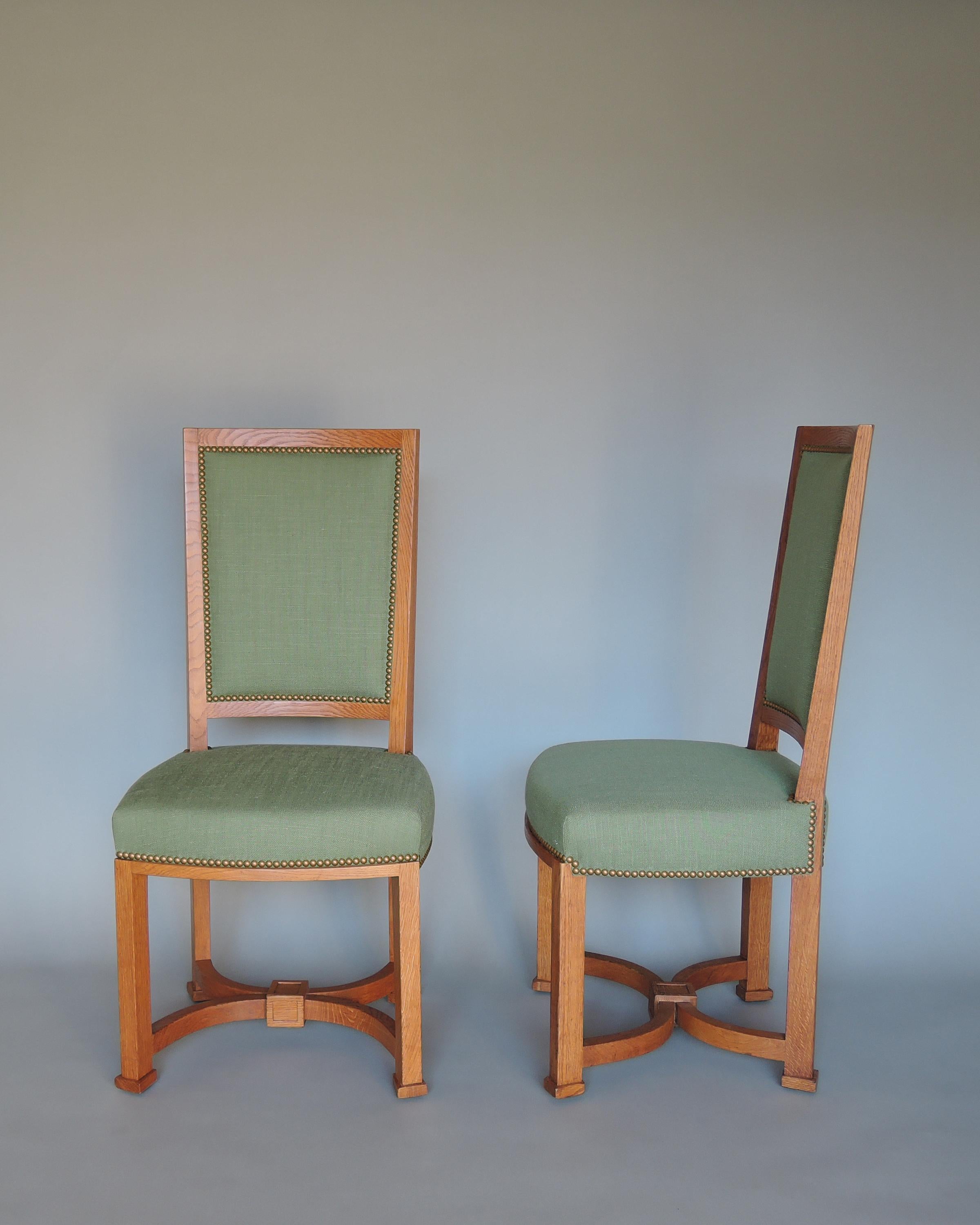 Art Deco 2 Fine French 1950s Solid Oak Chairs by Arbus For Sale