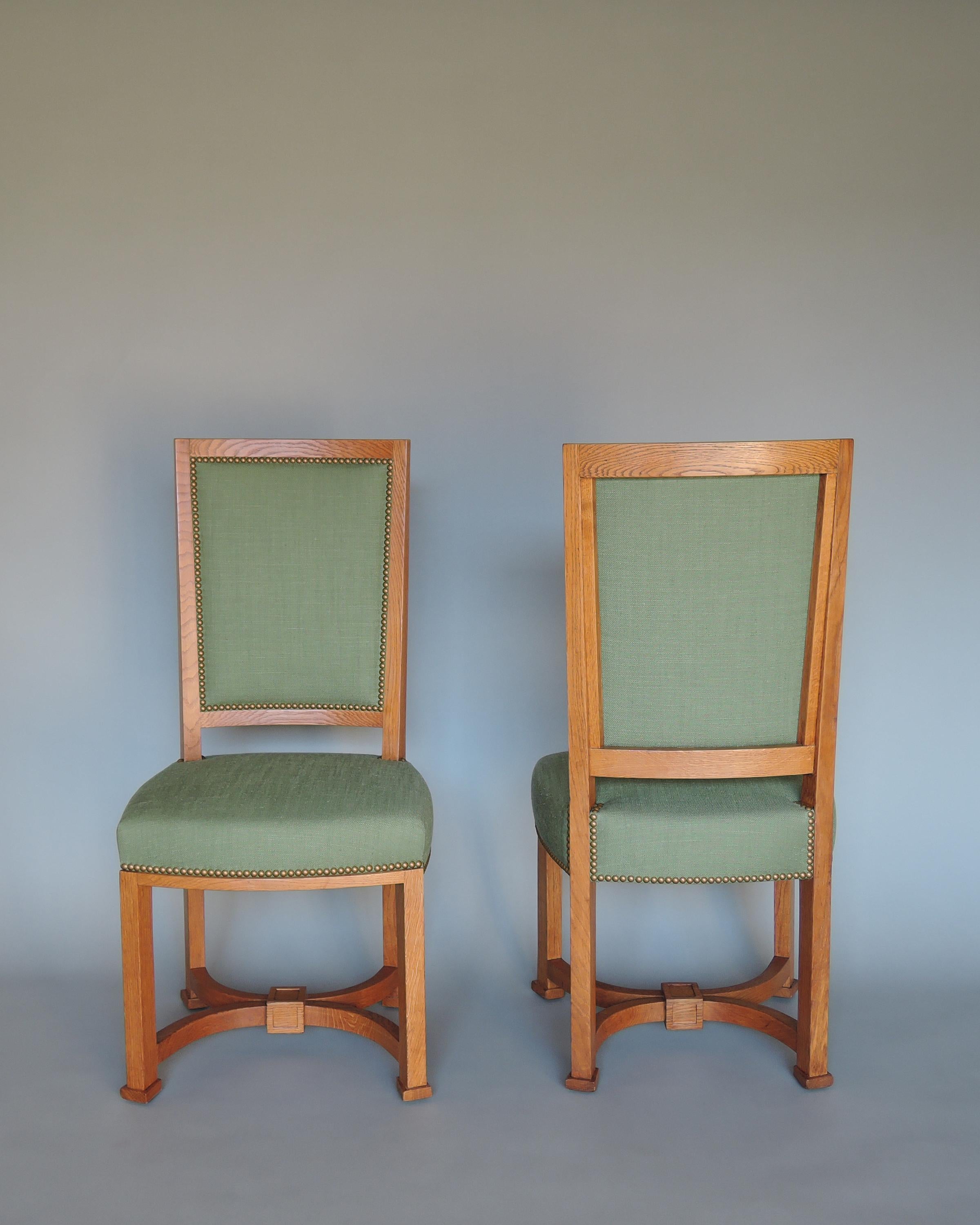 2 Fine French 1950s Solid Oak Chairs by Arbus In Good Condition For Sale In Long Island City, NY