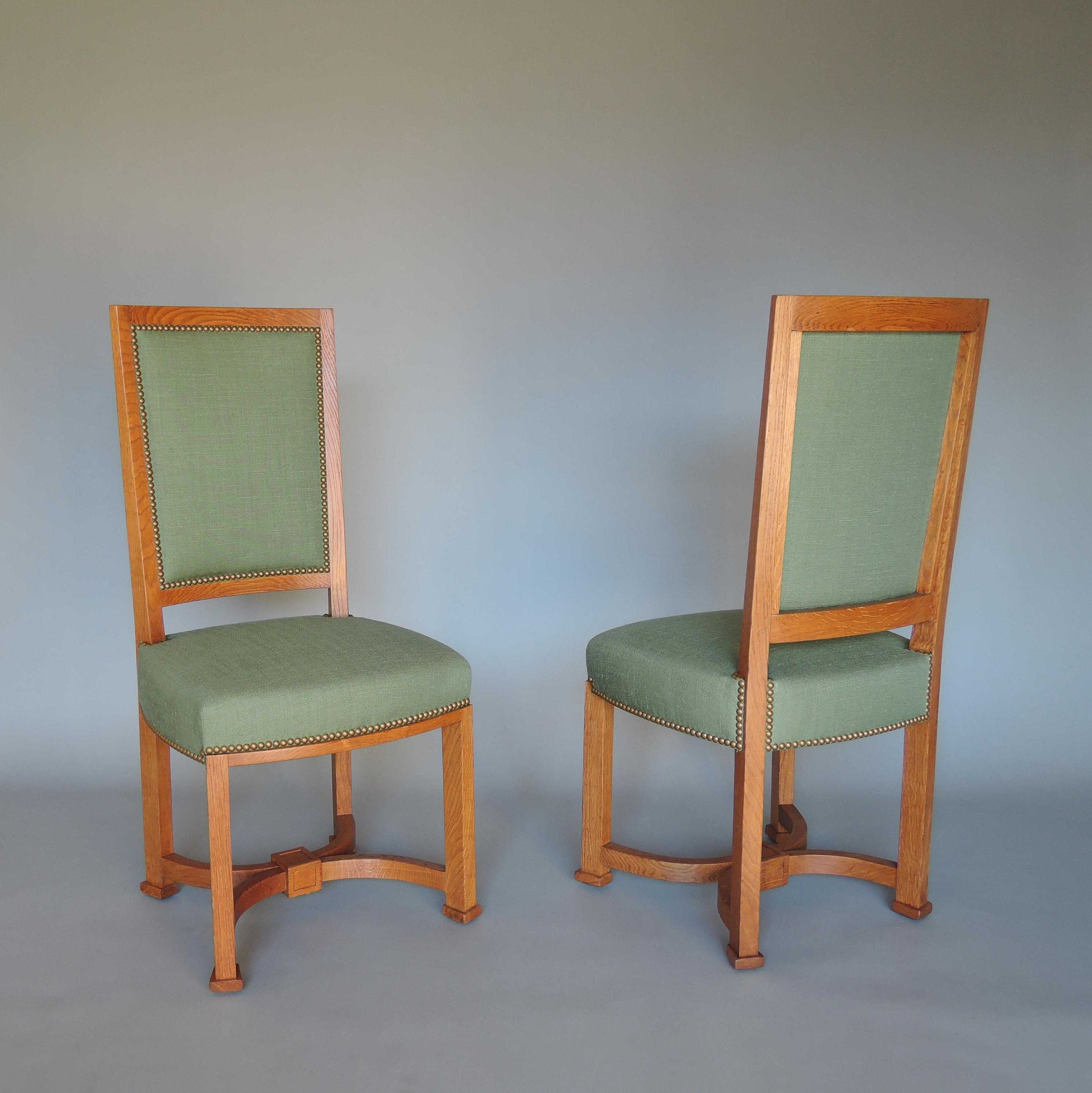 20th Century 2 Fine French 1950s Solid Oak Chairs by Arbus For Sale