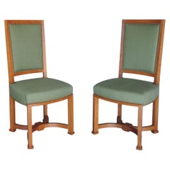 2 Fine French 1950s Solid Oak Chairs by Arbus