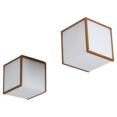 2 feine französische 1970er kubische Glas- und Messingfassungen von Perzel