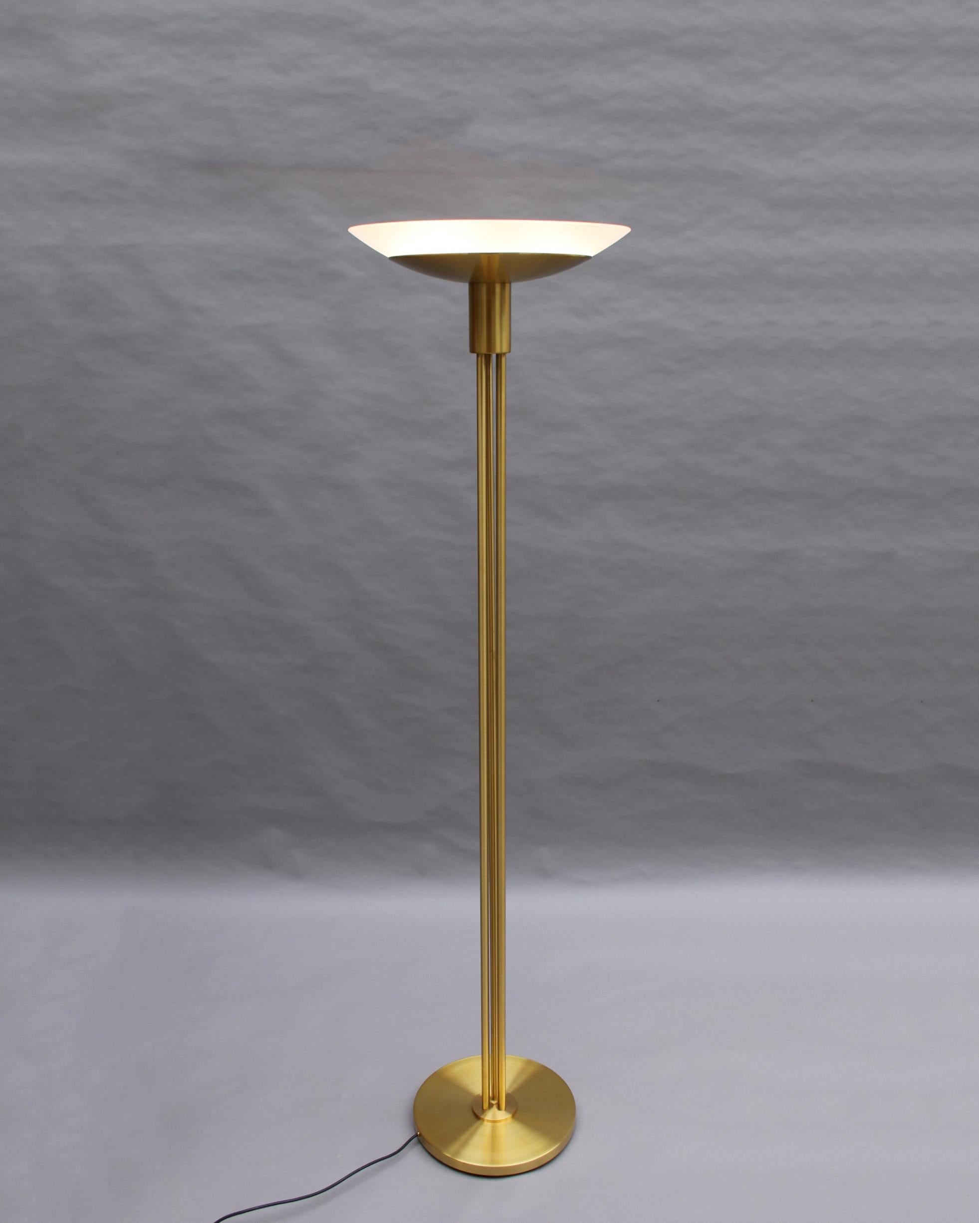 Mid-Century Modern 2 Fine French Mid-Century Bronze and Glass Floor Lamps by Perzel For Sale