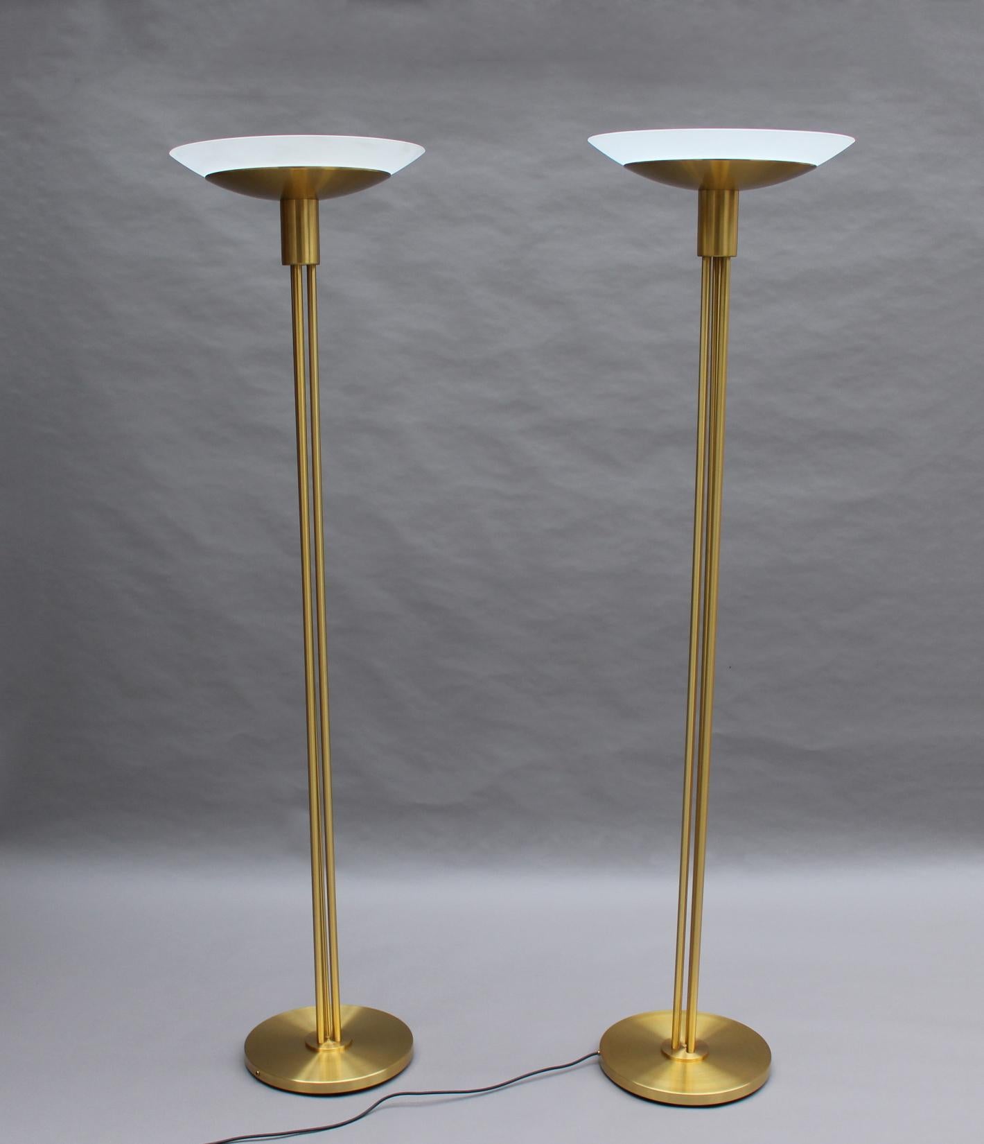 2 Fine French Mid-Century Bronze and Glass Floor Lamps by Perzel For Sale 4