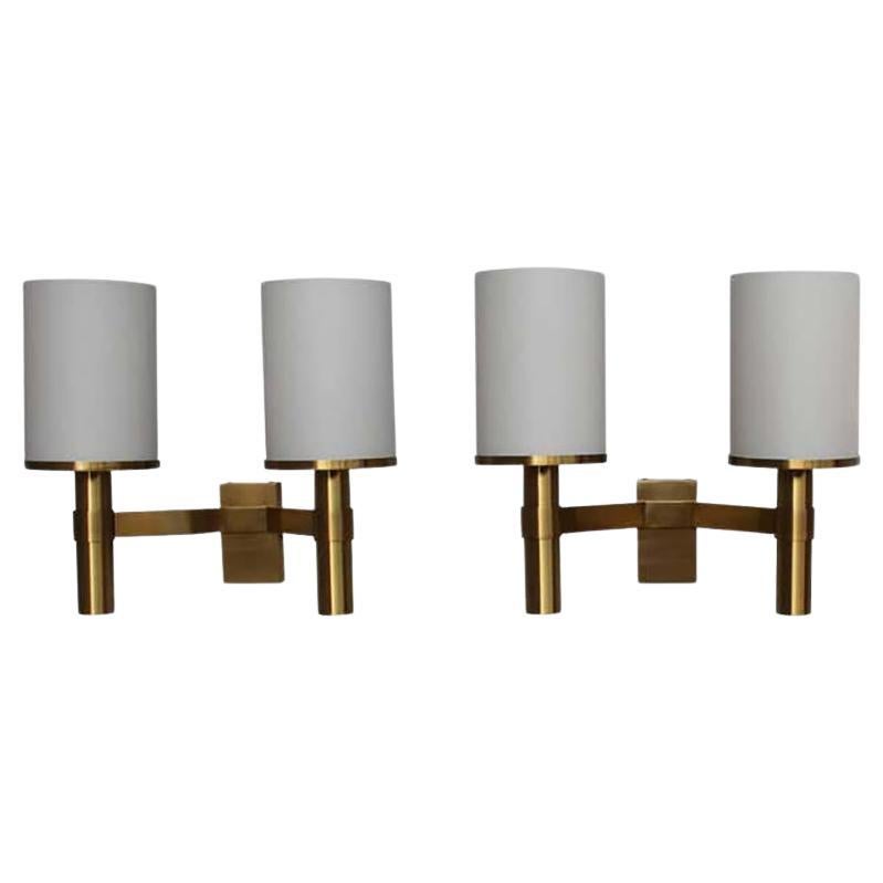 2 Fine French Art Deco Bronze and Glass Sconces by Jean Perzel For Sale