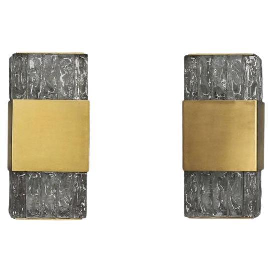 2 Fine French Art Deco Bronze and Glass Slabs Sconces by Perzel For Sale