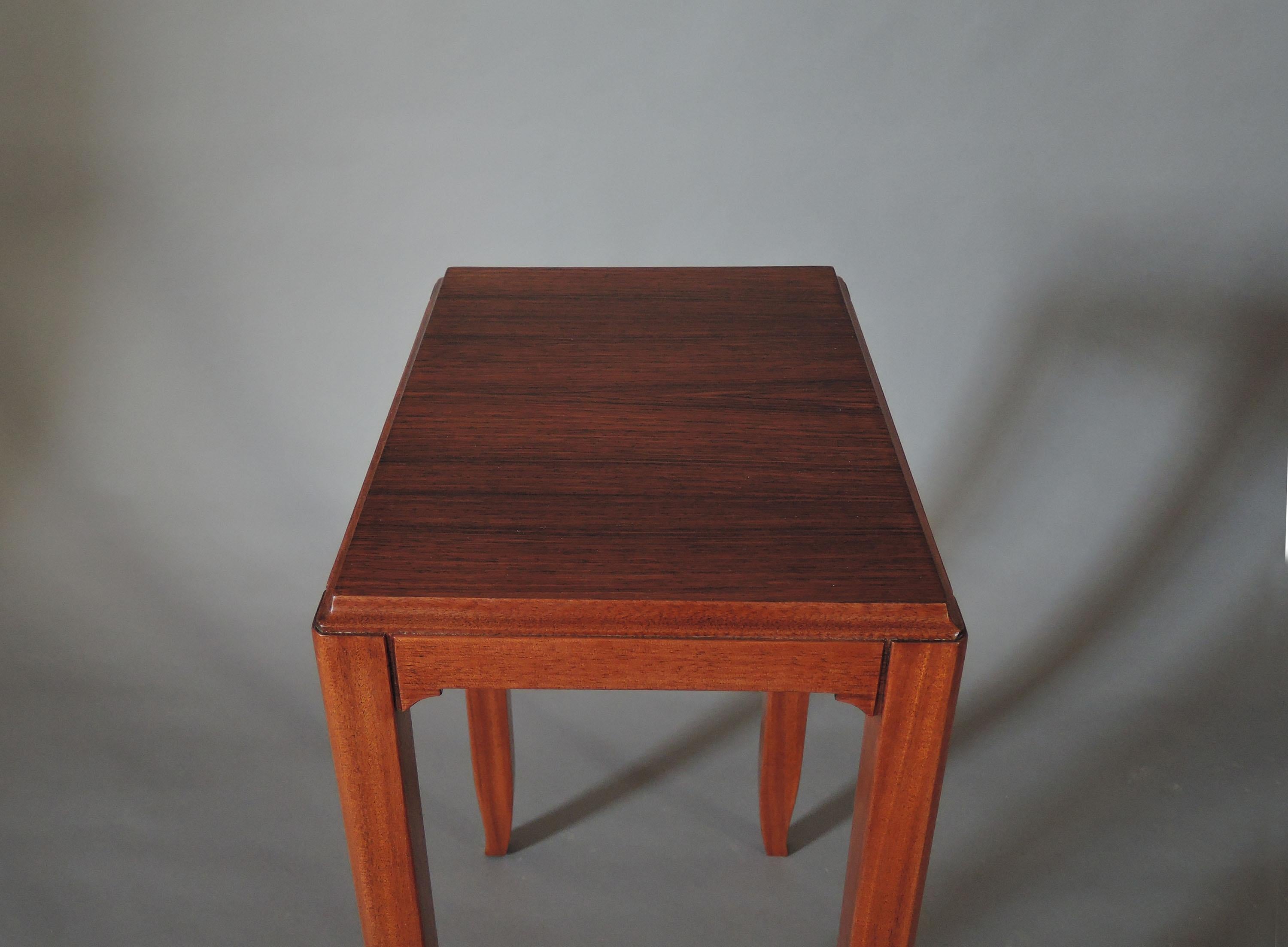 2 Fine French Art Deco Mahogany and Rosewood Side Tables by Jules Leleu For Sale 7