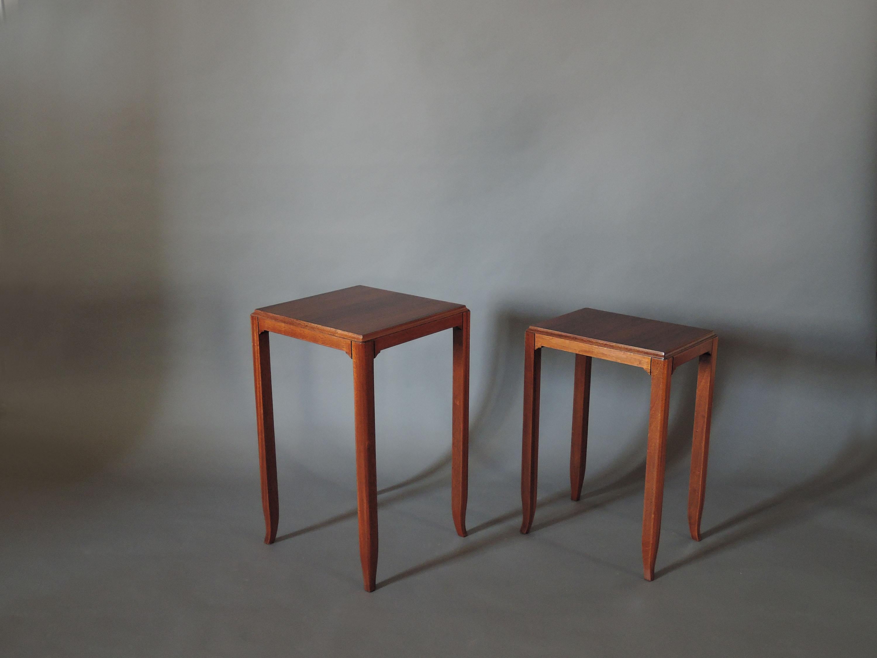 Mid-Century Modern 2 Fine French Art Deco Mahogany and Rosewood Side Tables by Jules Leleu For Sale