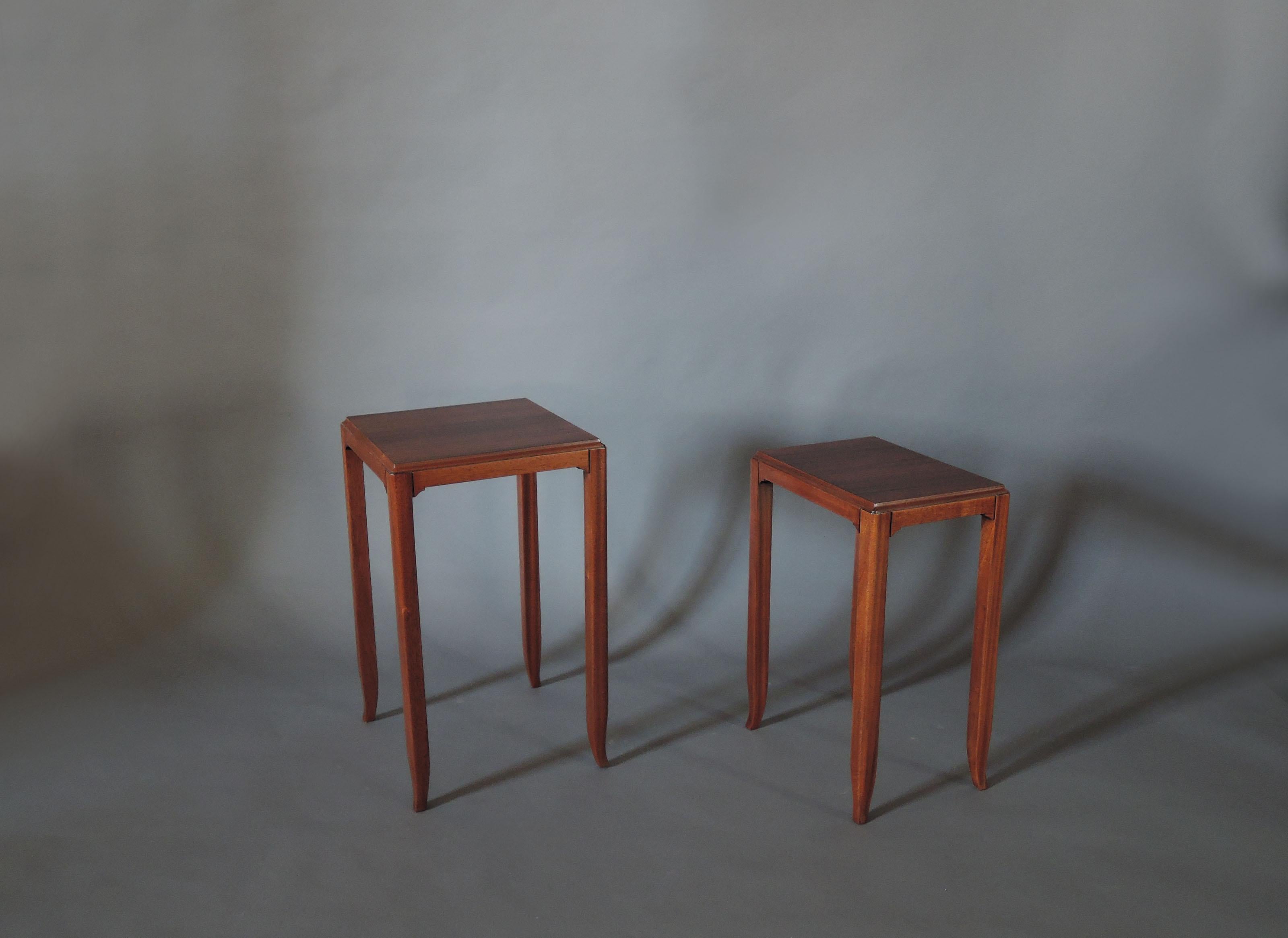 2 Fine French Art Deco Mahogany and Rosewood Side Tables by Jules Leleu In Excellent Condition For Sale In Long Island City, NY