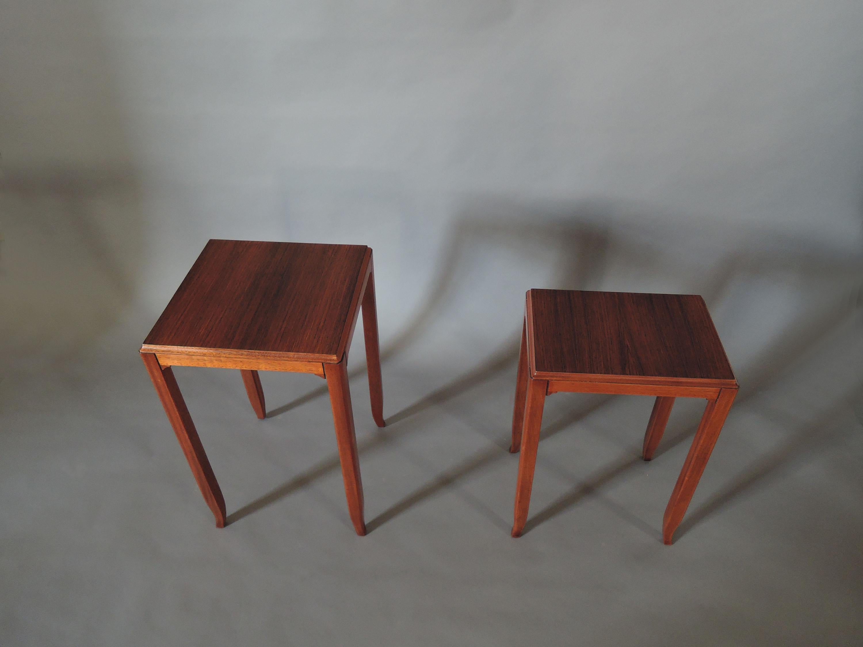 Mid-20th Century 2 Fine French Art Deco Mahogany and Rosewood Side Tables by Jules Leleu For Sale