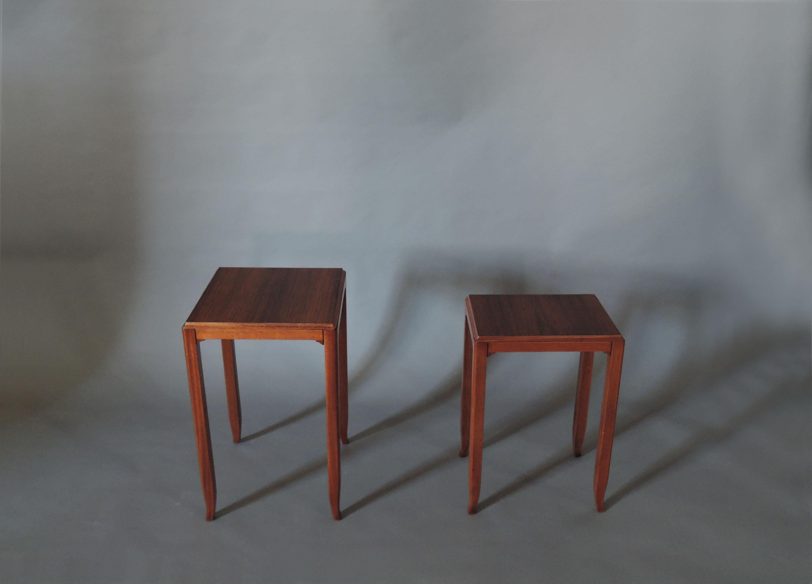 2 Fine French Art Deco Mahogany and Rosewood Side Tables by Jules Leleu For Sale 1