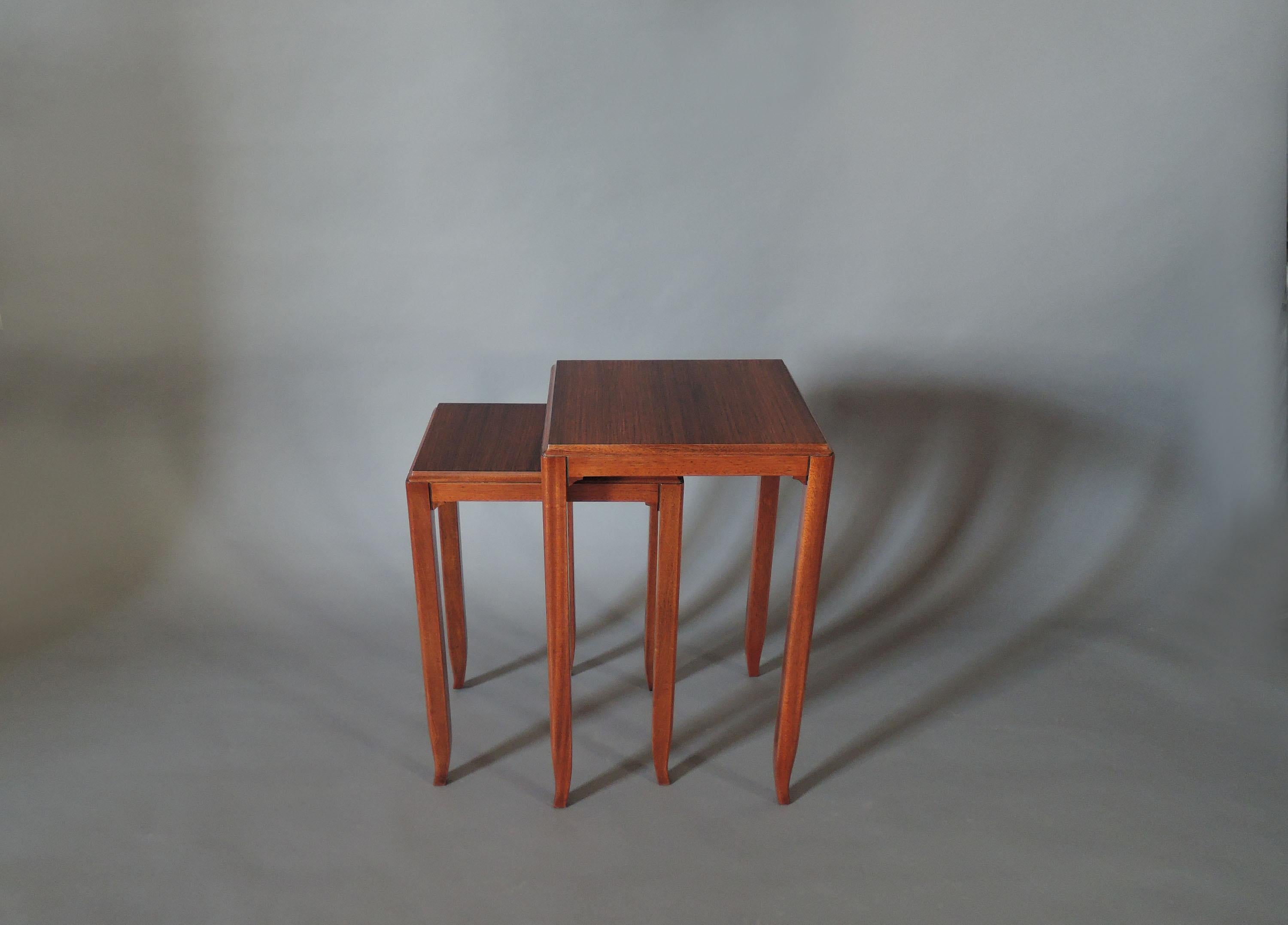 2 Fine French Art Deco Mahogany and Rosewood Side Tables by Jules Leleu For Sale 4