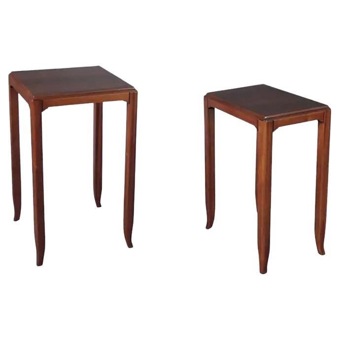 2 Beistelltische aus Mahagoni und Palisander im französischen Art déco-Stil von Jules Leleu