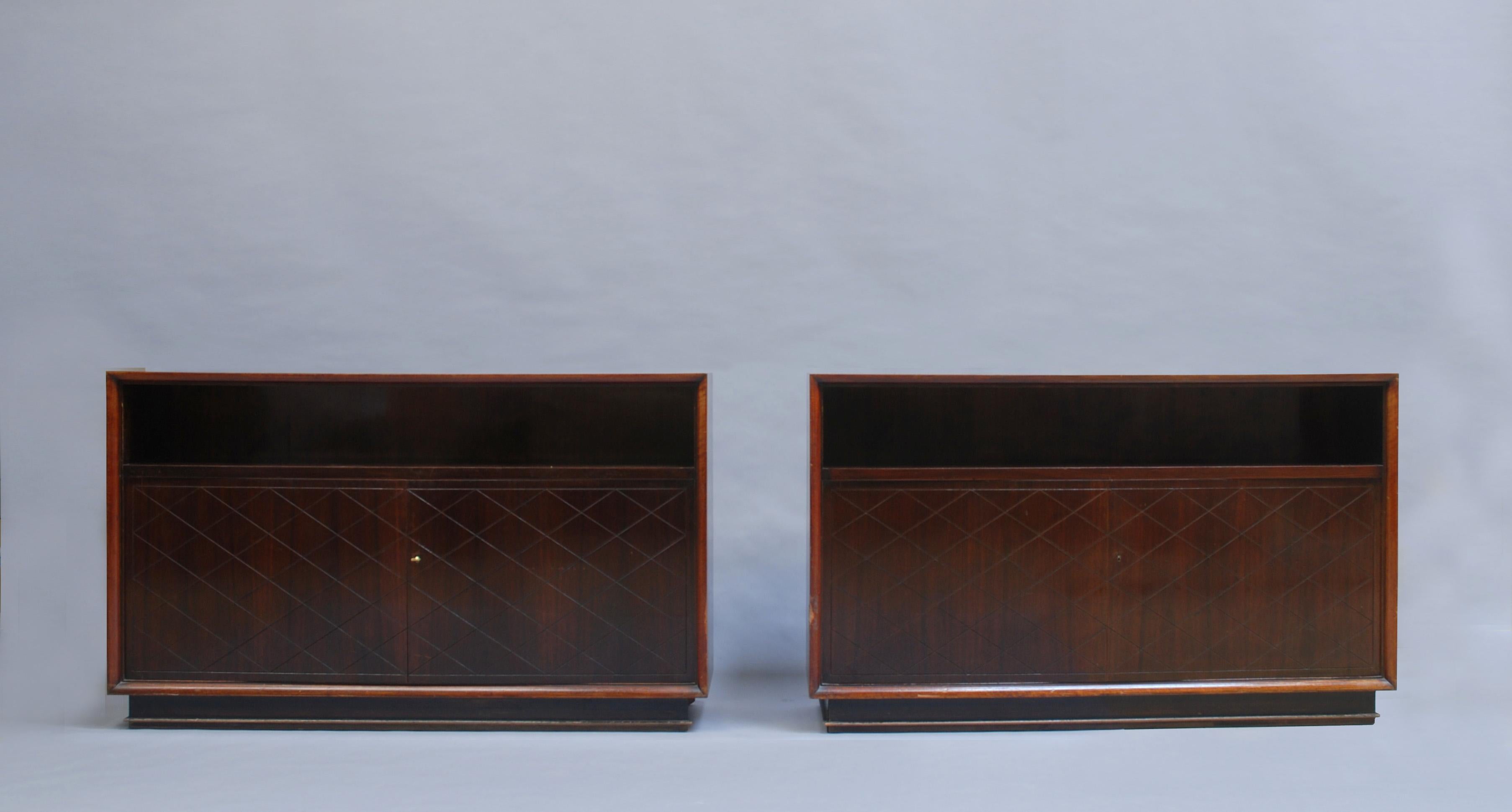 2 Fine French Art Deco Rosewood Credenza by Jean Pascaud In Good Condition For Sale In Long Island City, NY