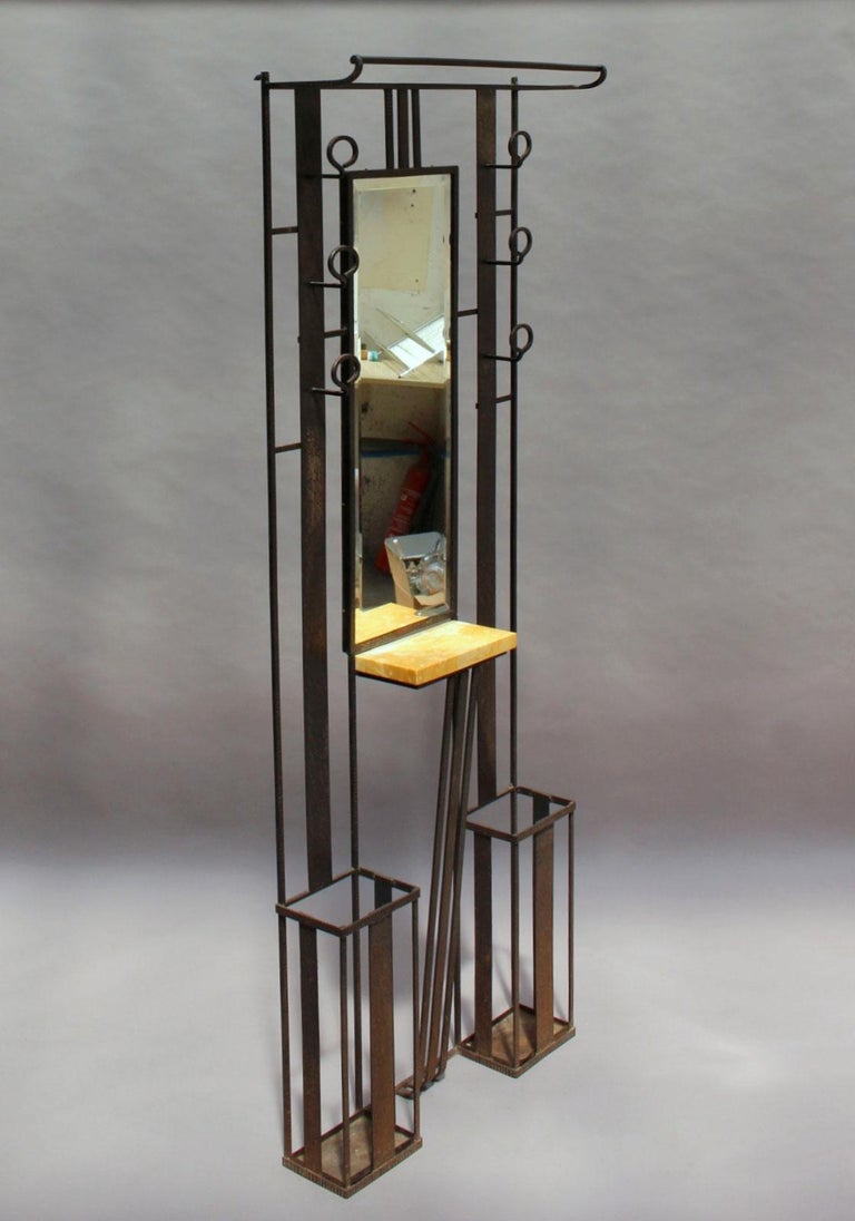 Mirror 2 Fine French Art Deco Wrought Iron Coat Racks with an Umbrella and Hat Stands For Sale