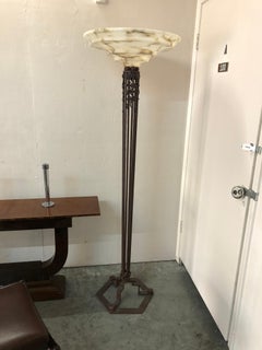 2 Floor Lamps, Jugendstil, Art Nouveau, Liberty, Materials: Alabaster and iron