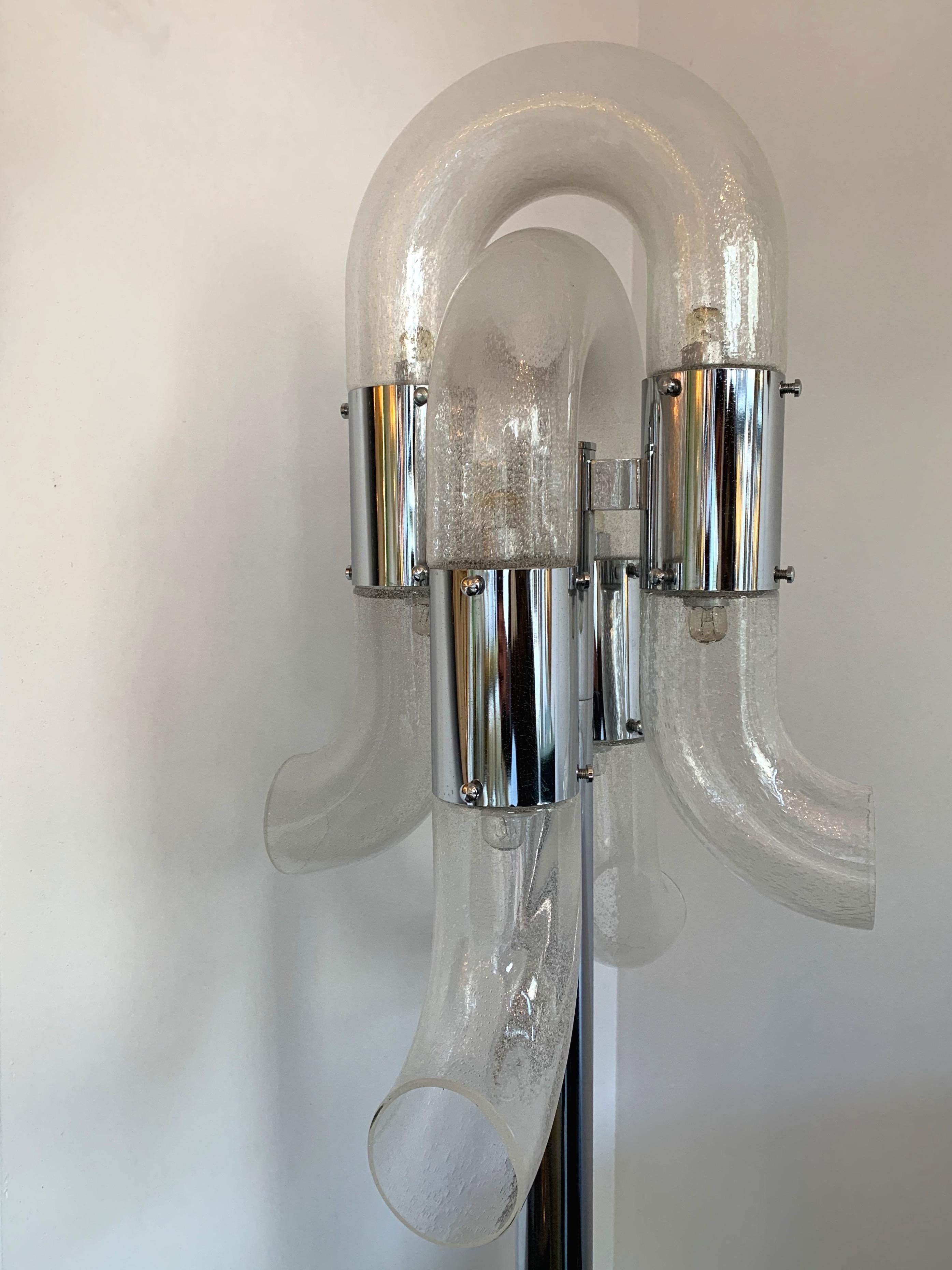 2 Floor Lamps Metal Chrome Murano Glass by Aldo Nason for Mazzega, Italy, 1970s 4