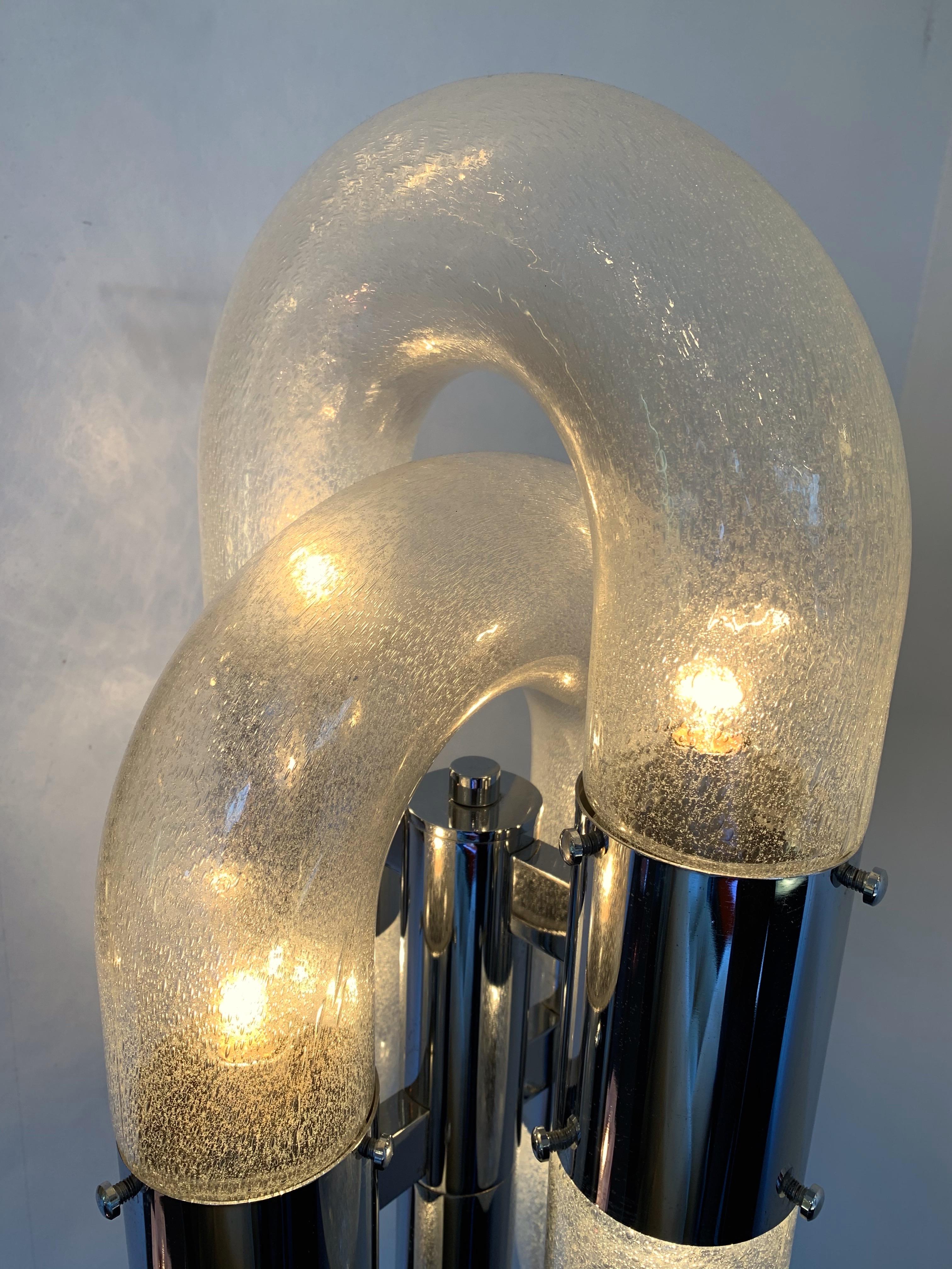 Space Age 2 Floor Lamps Metal Chrome Murano Glass by Aldo Nason for Mazzega, Italy, 1970s