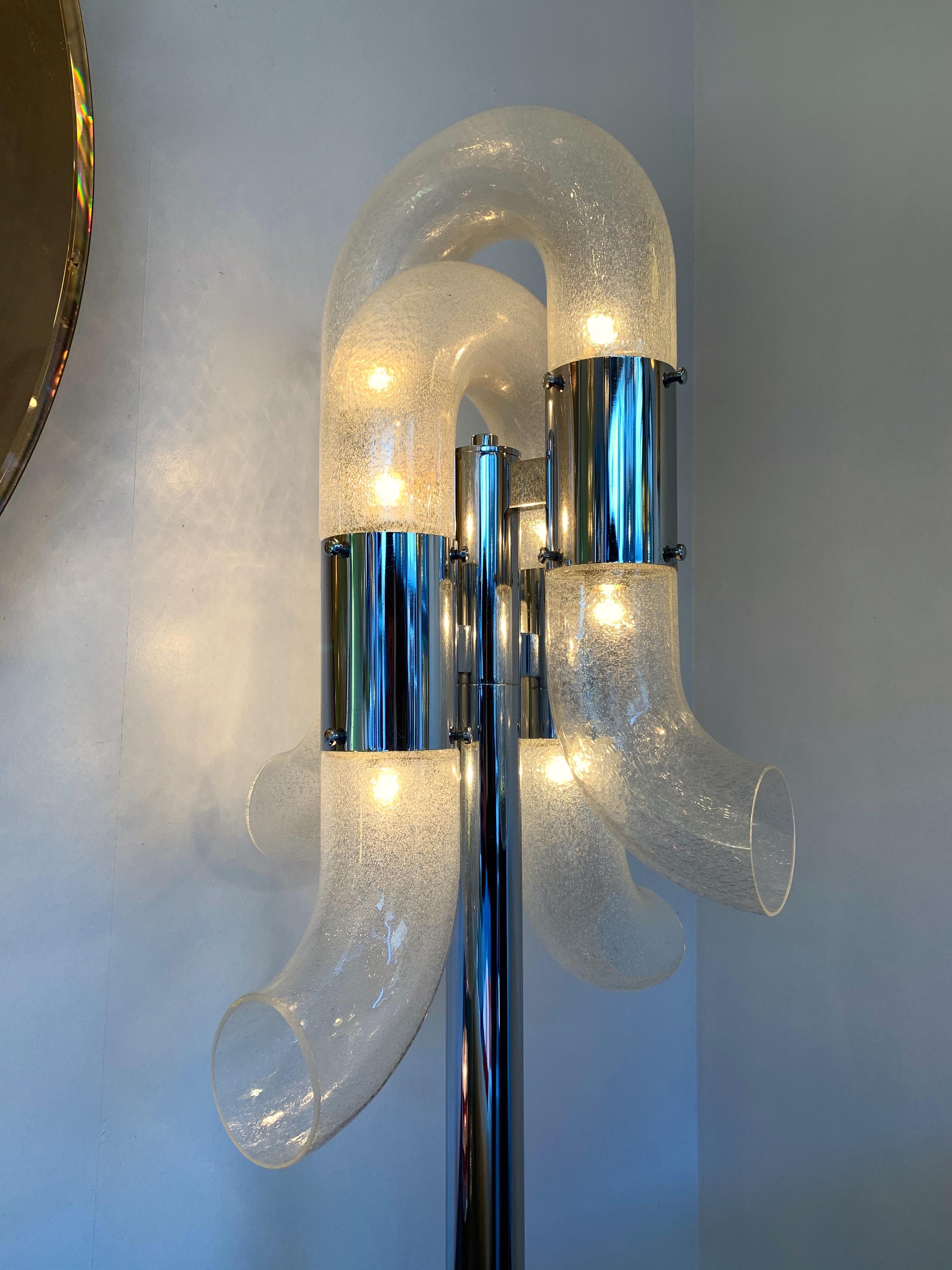 2 Floor Lamps Metal Chrome Murano Glass by Aldo Nason for Mazzega, Italy, 1970s In Excellent Condition In SAINT-OUEN, FR