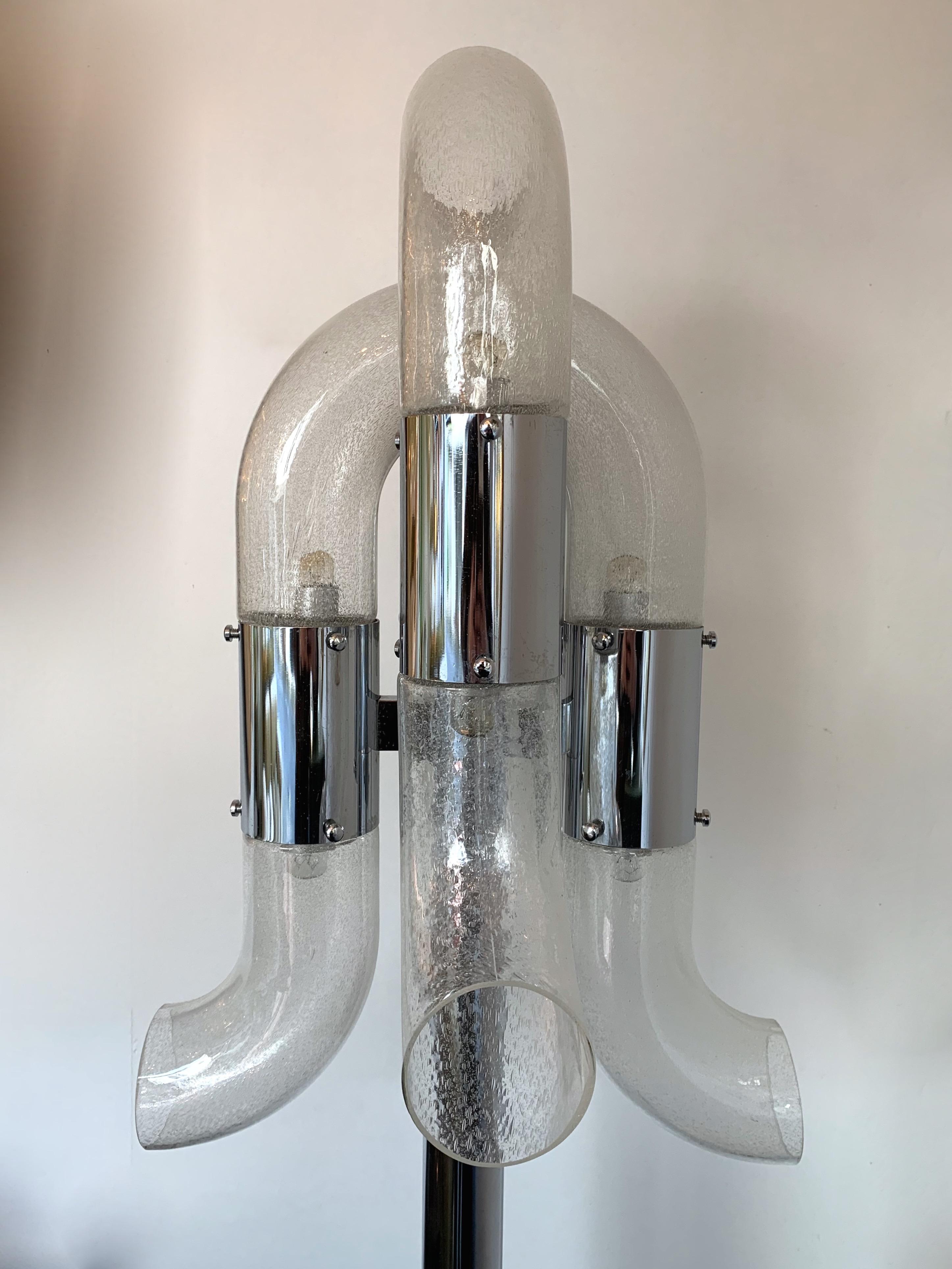 2 Floor Lamps Metal Chrome Murano Glass by Aldo Nason for Mazzega, Italy, 1970s 1