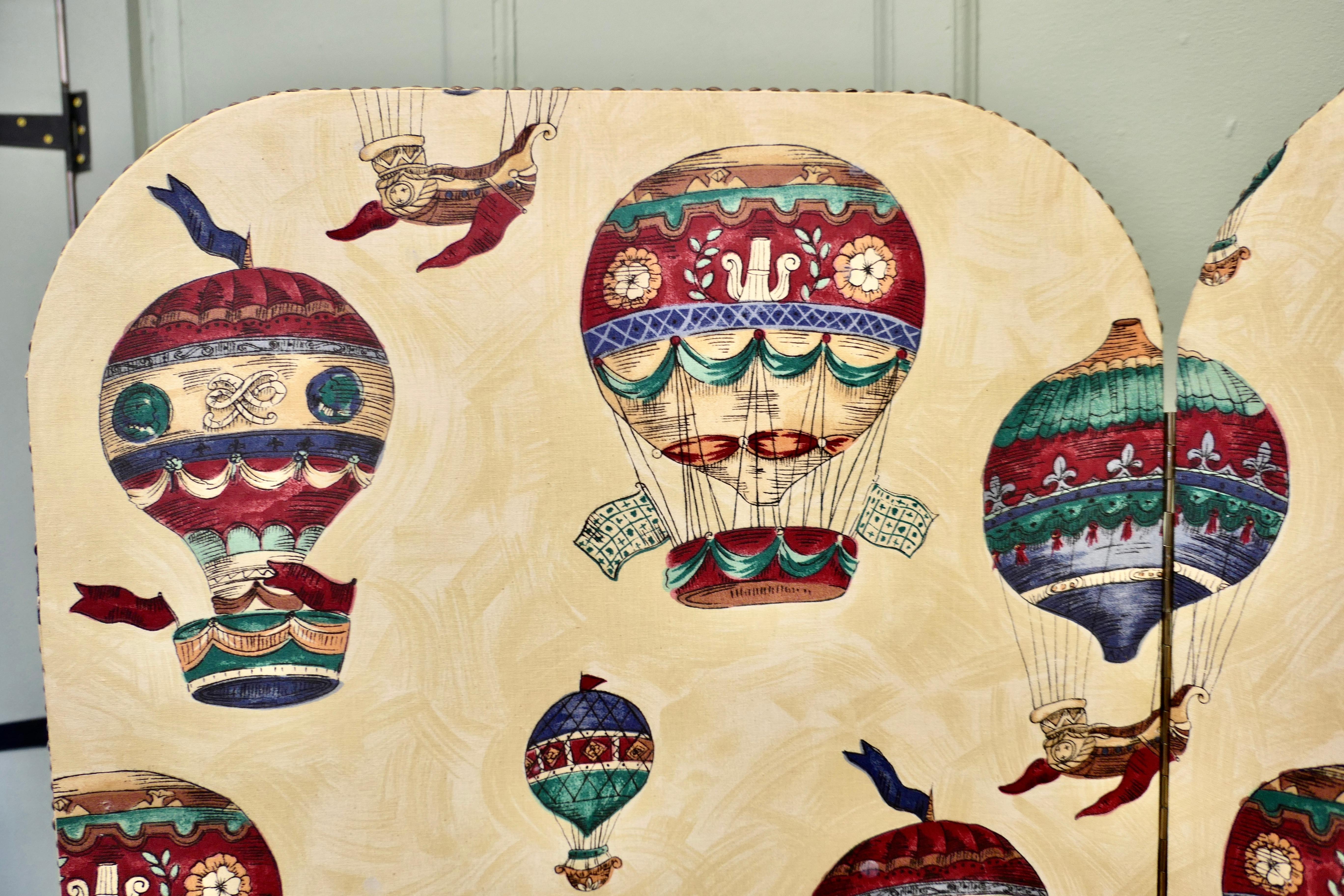 Mid-20th Century 2 Fold Screen with Hot Air Balloons For Sale