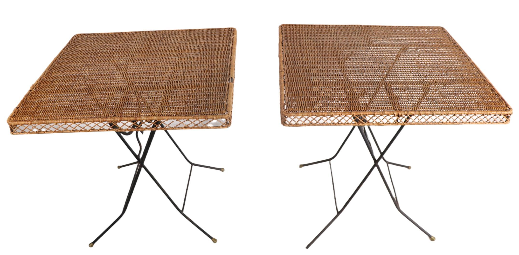 2 Folding Wicker and Iron Card or Dining Tables Danny Ho Fong 1950's 9
