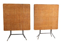 2 Folding Wicker and Iron Card or Dining Tables Danny Ho Fong 1950's