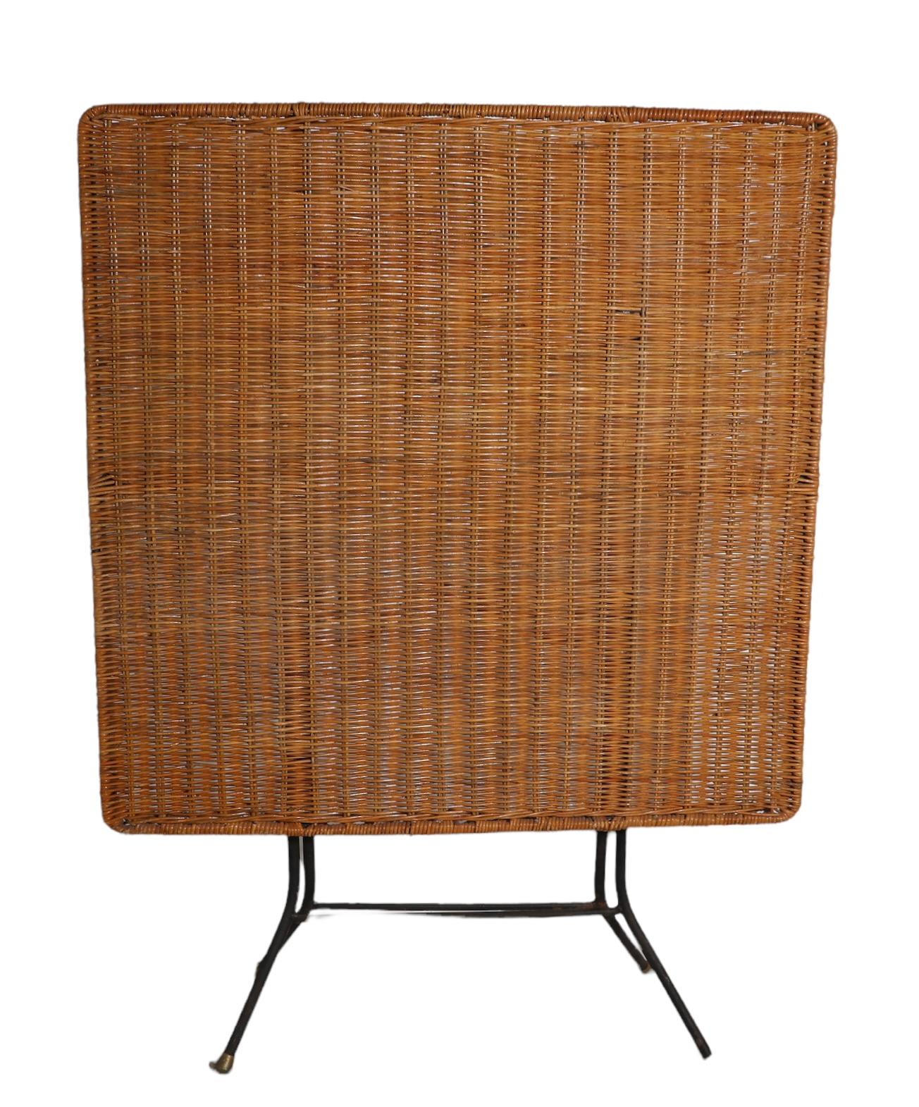 Mid-Century Modern 2 Folding Wicker and Iron Card or Dining Tables Danny Ho Fong 1950's