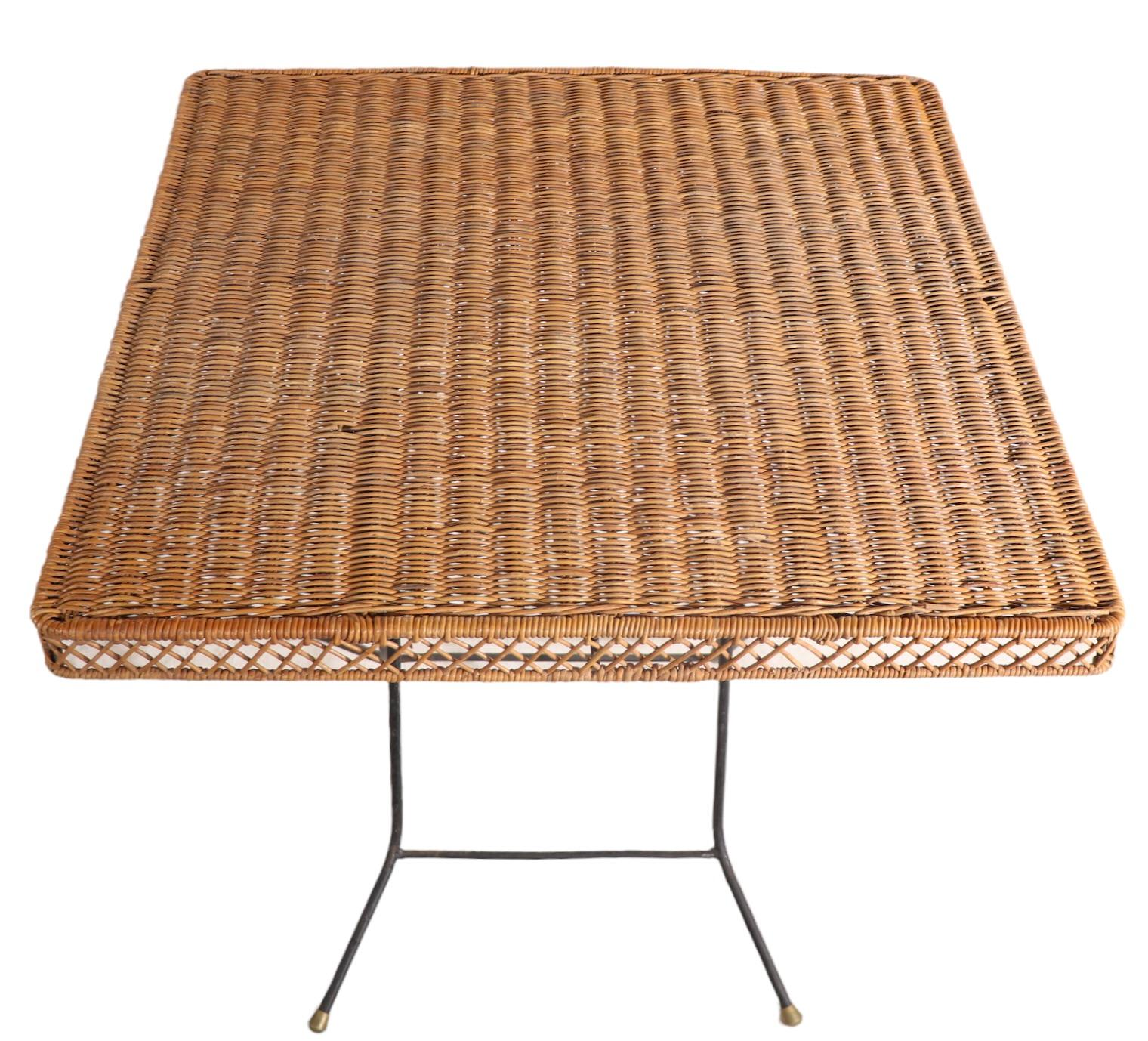2 Folding Wicker and Iron Card or Dining Tables Danny Ho Fong 1950's In Good Condition In New York, NY