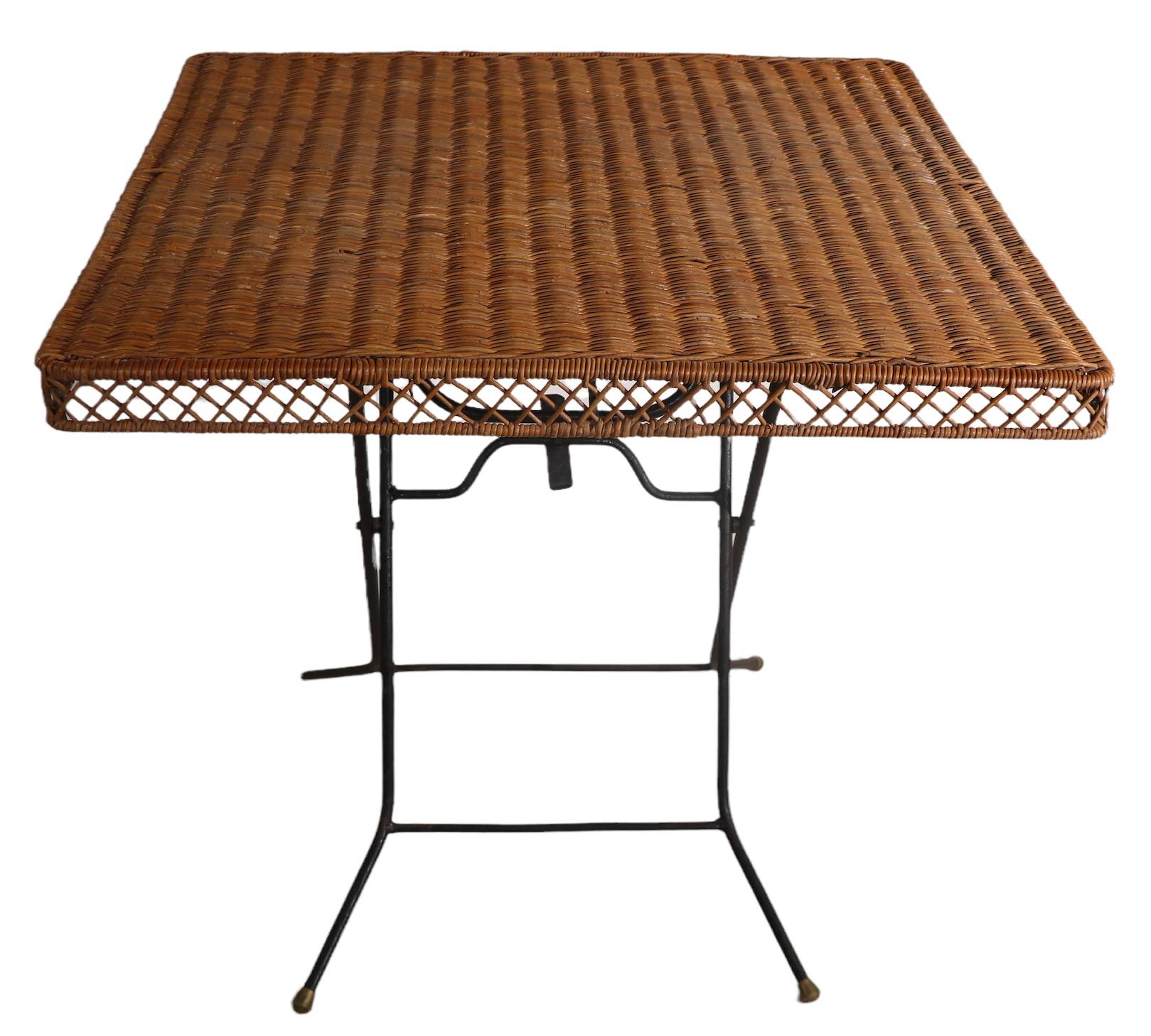 2 Folding Wicker and Iron Card or Dining Tables Danny Ho Fong 1950's 1