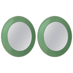2 Fontana Arte Italian Mid-Century Round Green Glass Wall Mirror