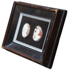 2 Framed Antique Victorian 19th C Greek Roman Figural Silhouette Cameo Shells