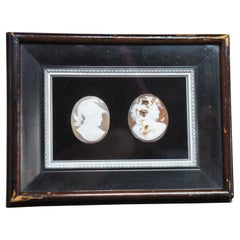 2 Framed Antique Victorian 19th C Greek Roman Figural Silhouette Cameo Shells