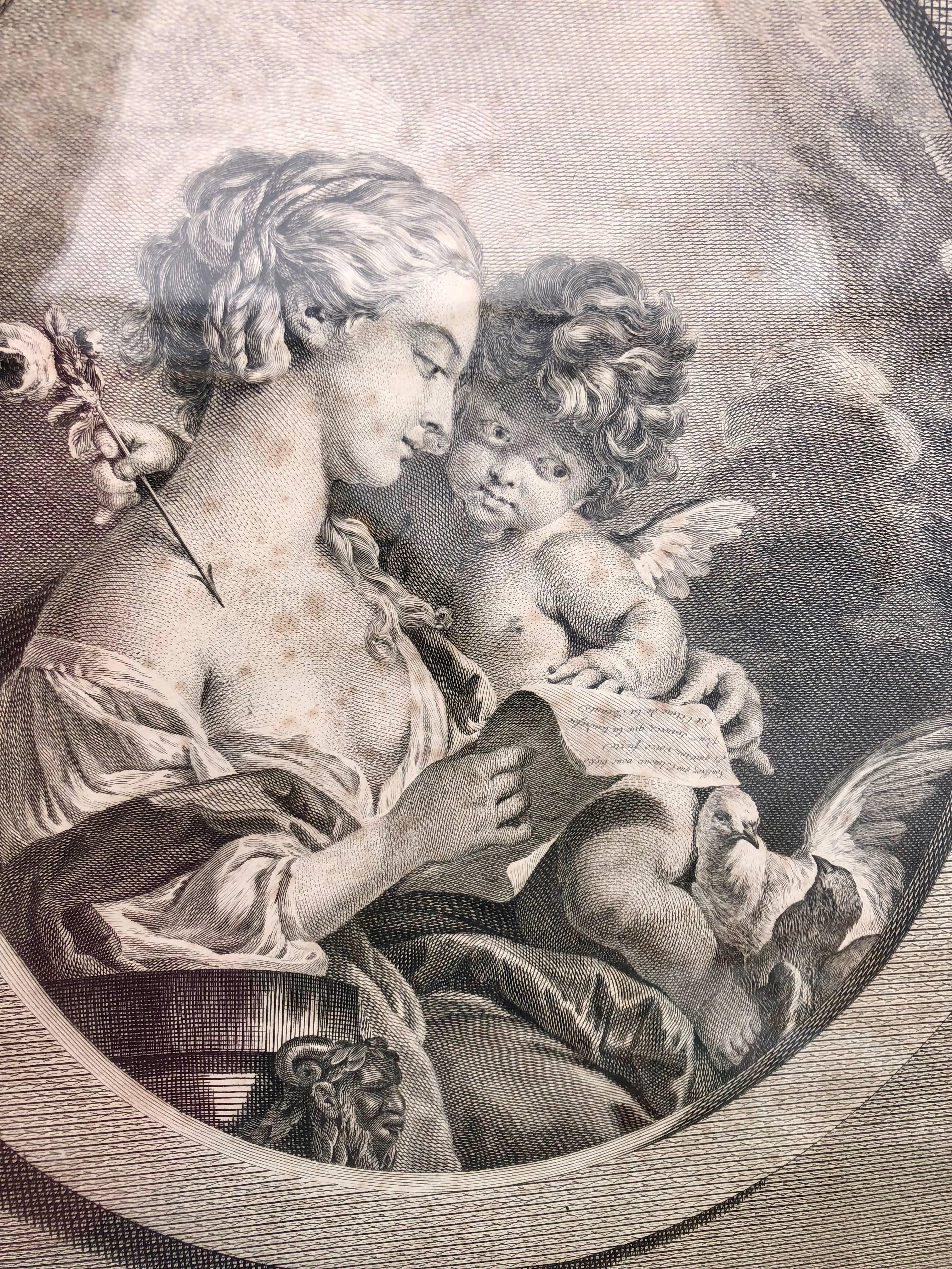 Engraved Two Framed French Etchings by Francois Boucher, for Savalette de Langes, 1700s For Sale