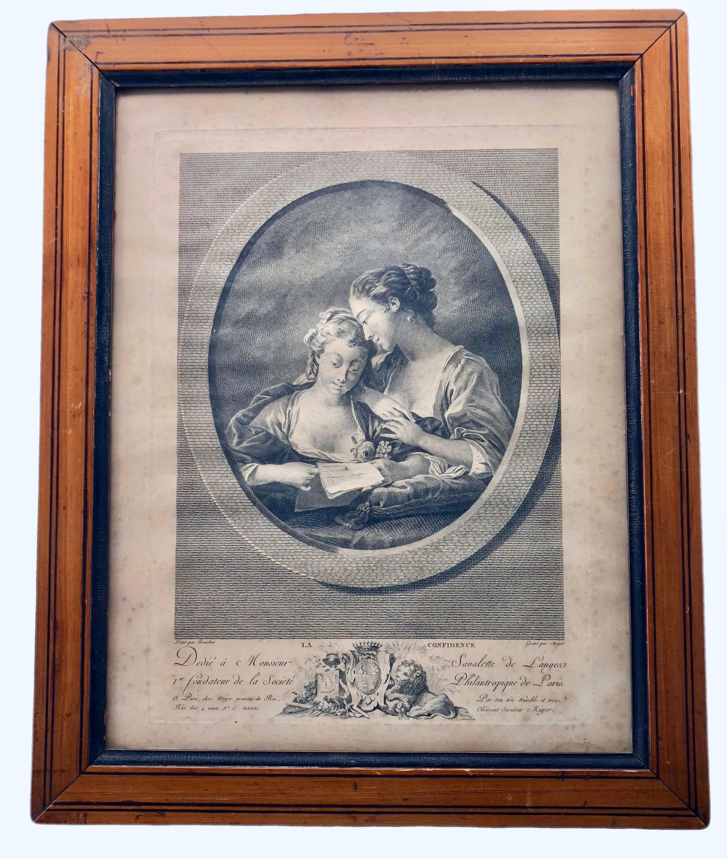 Paper Two Framed French Etchings by Francois Boucher, for Savalette de Langes, 1700s For Sale