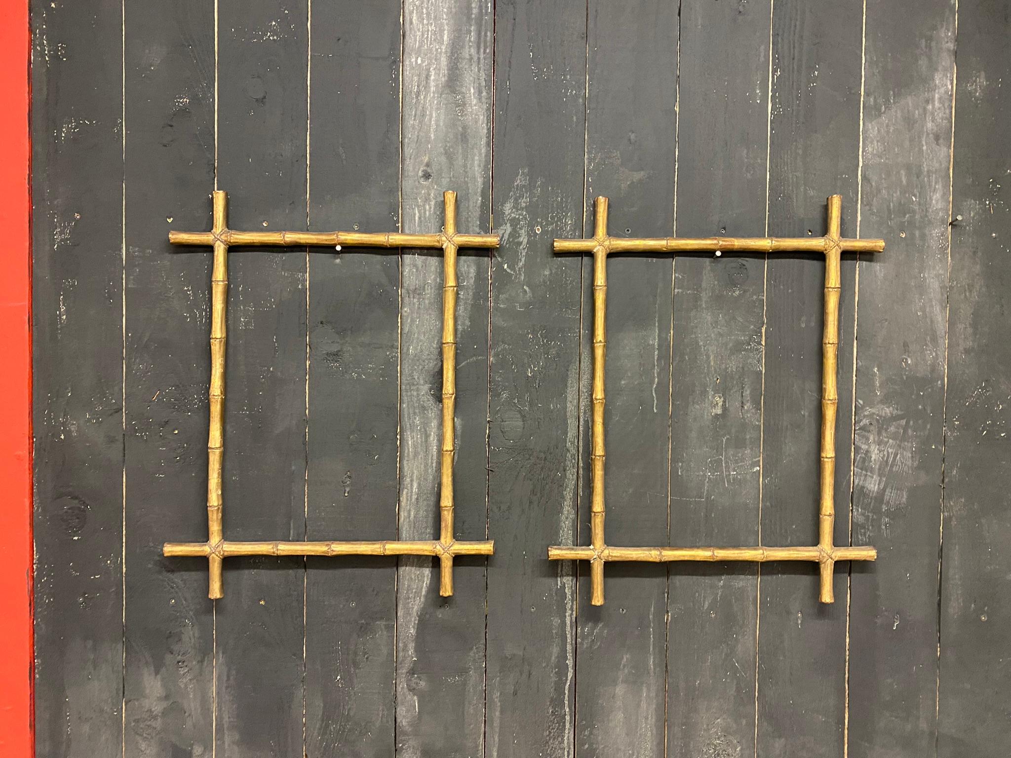 2 Frames in Gilded Stuccoed Wood, Decorated in Imitation of Bamboo, Late 19th In Good Condition For Sale In Saint-Ouen, FR