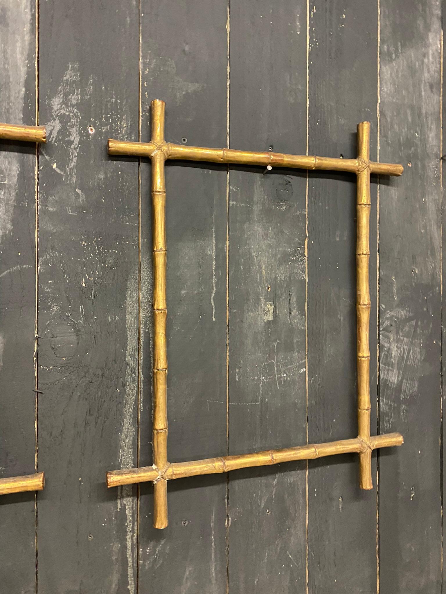 19th Century 2 Frames in Gilded Stuccoed Wood, Decorated in Imitation of Bamboo, Late 19th For Sale