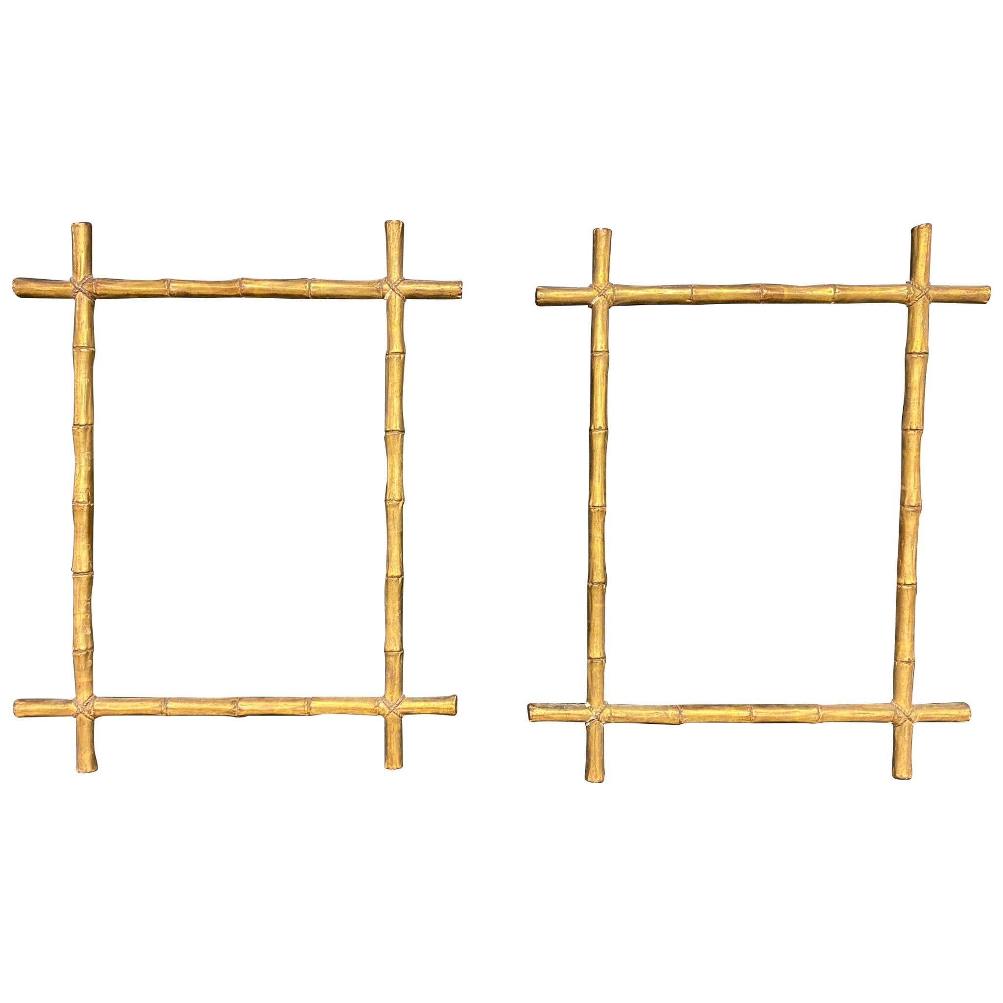 2 cornici in Wood dorato e stuccato, decorate a imitazione del bambù, fine XIX secolo in vendita