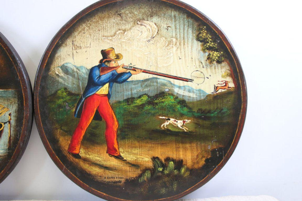 French 2 France handpaint Wallplates with Hunting Scene from 1900 For Sale