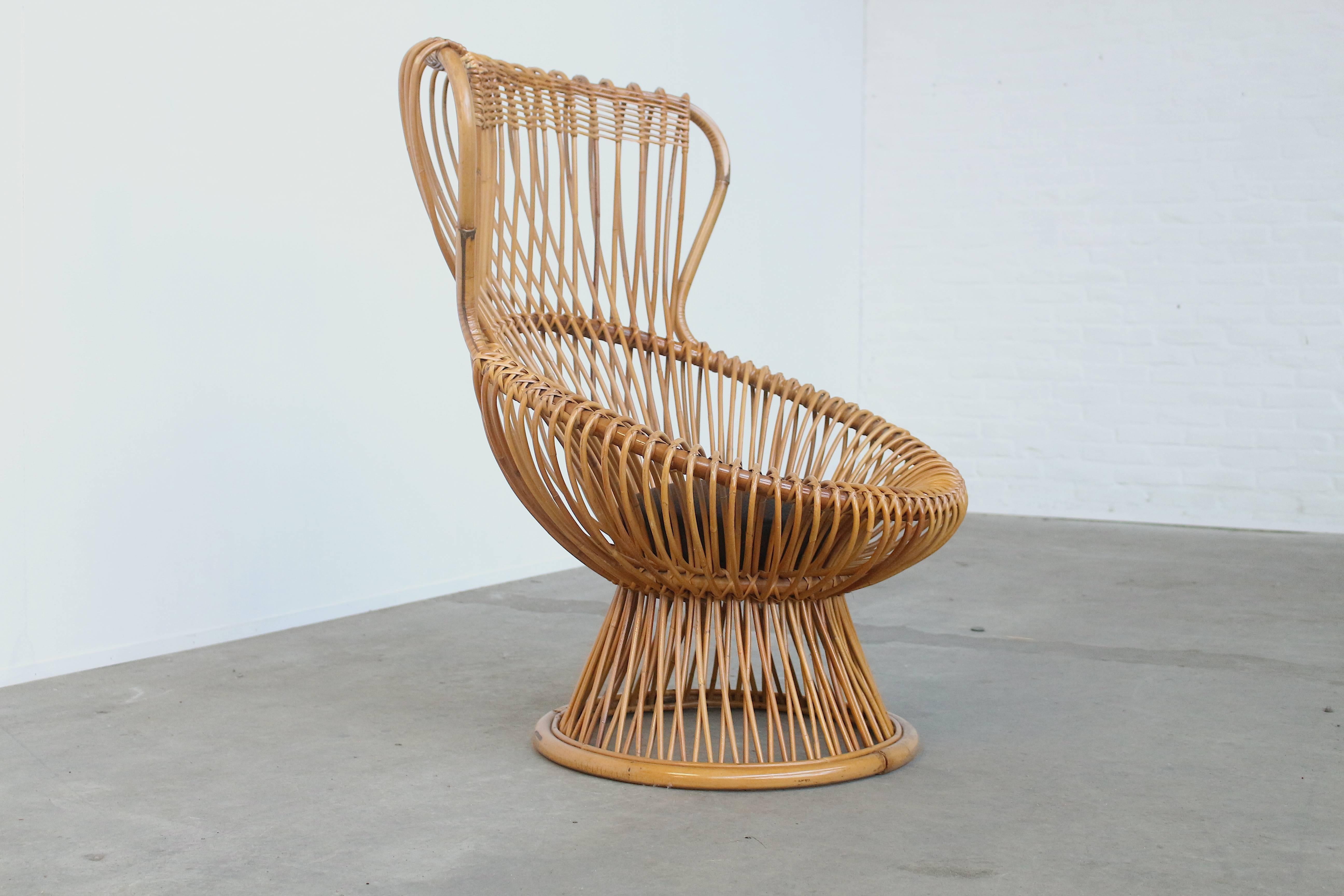 Mid-Century Modern Franco Albini for Bonacina Rattan Margherita Chair with Original Cushion