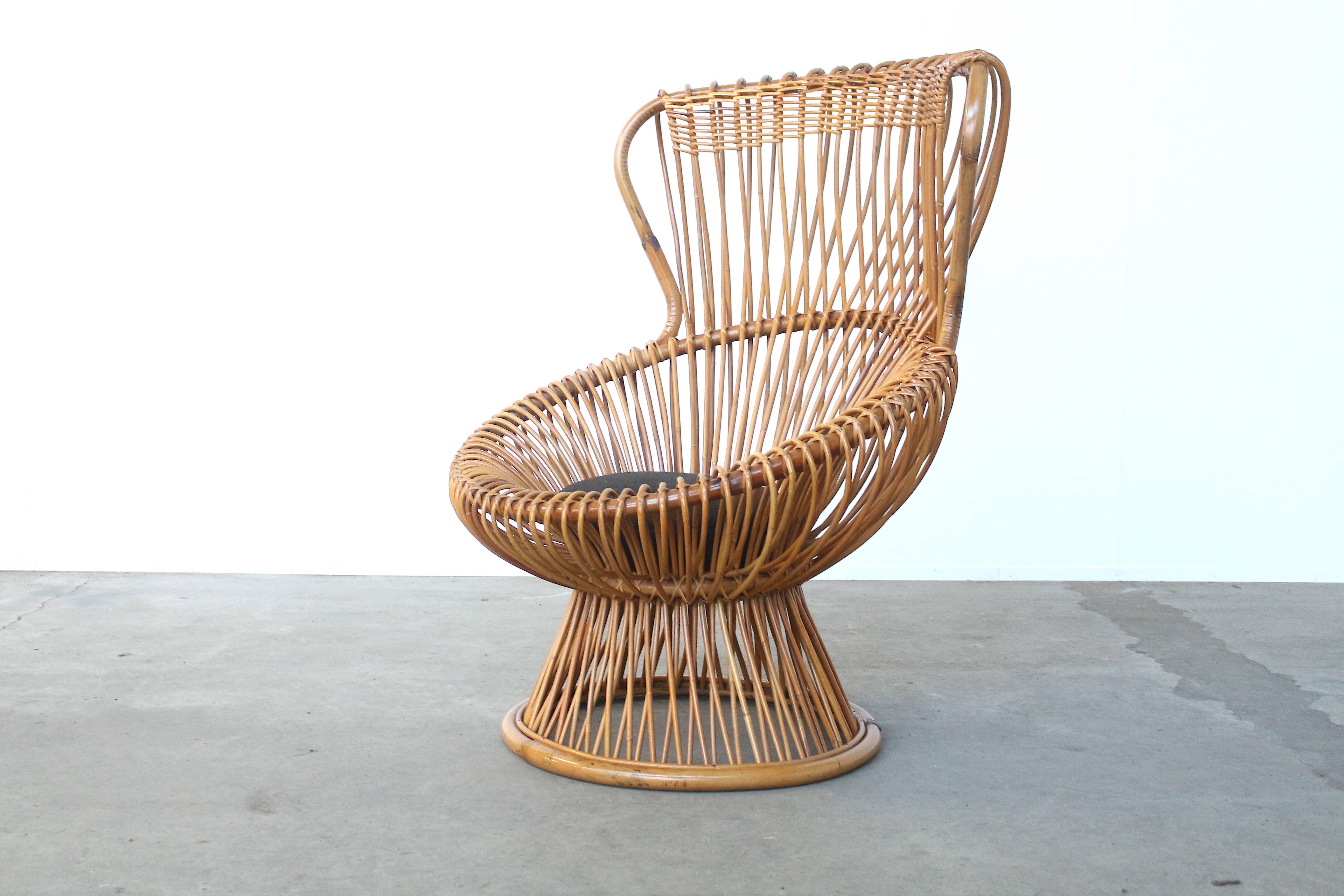 Italian Franco Albini for Bonacina Rattan Margherita Chair with Original Cushion