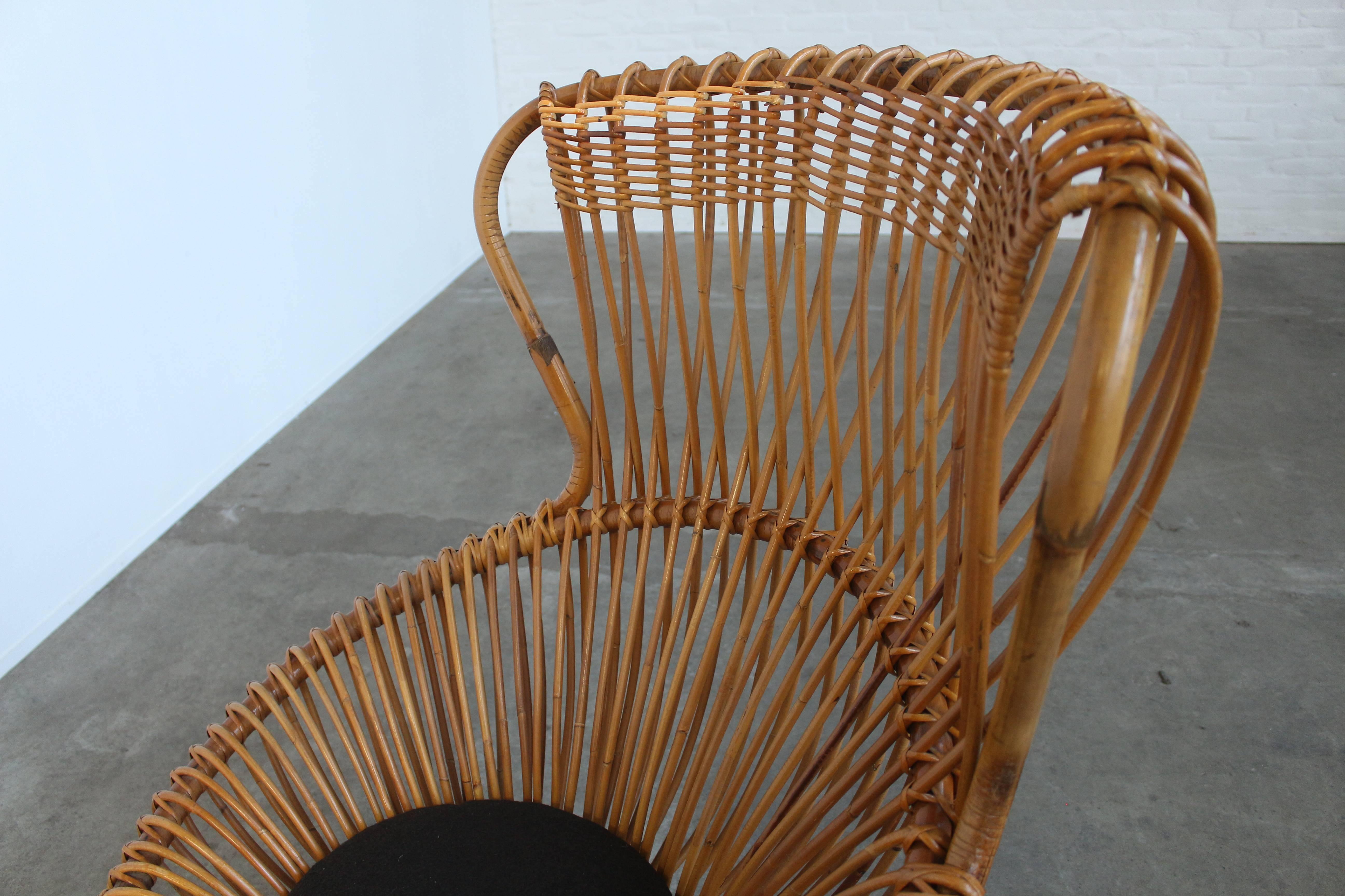 Mid-20th Century Franco Albini for Bonacina Rattan Margherita Chair with Original Cushion