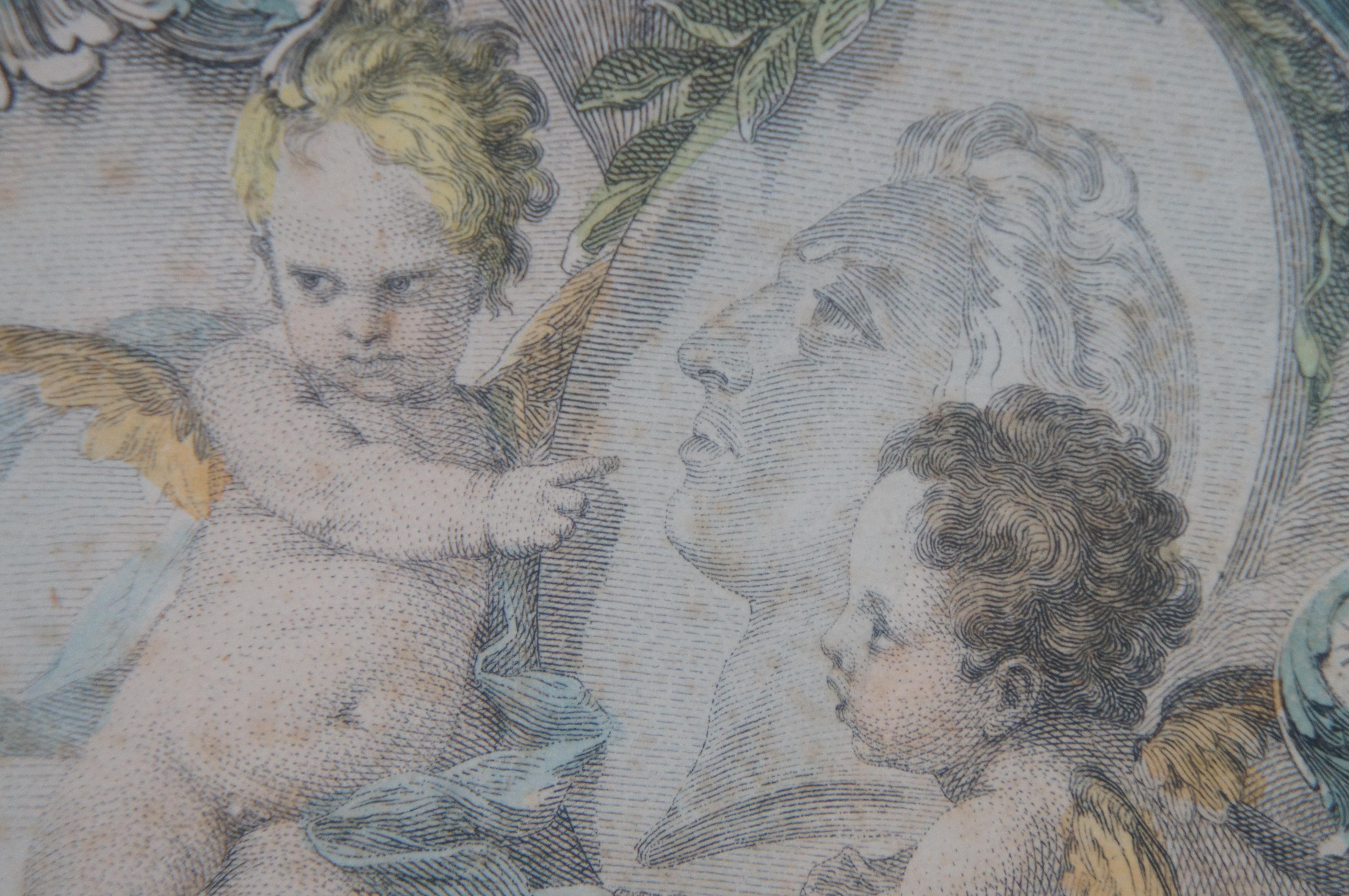 2 Francois Boucher Antike Barock-Mezzotinto-Poesie-Stiche, Mother Cherubs, Gravuren im Angebot 7