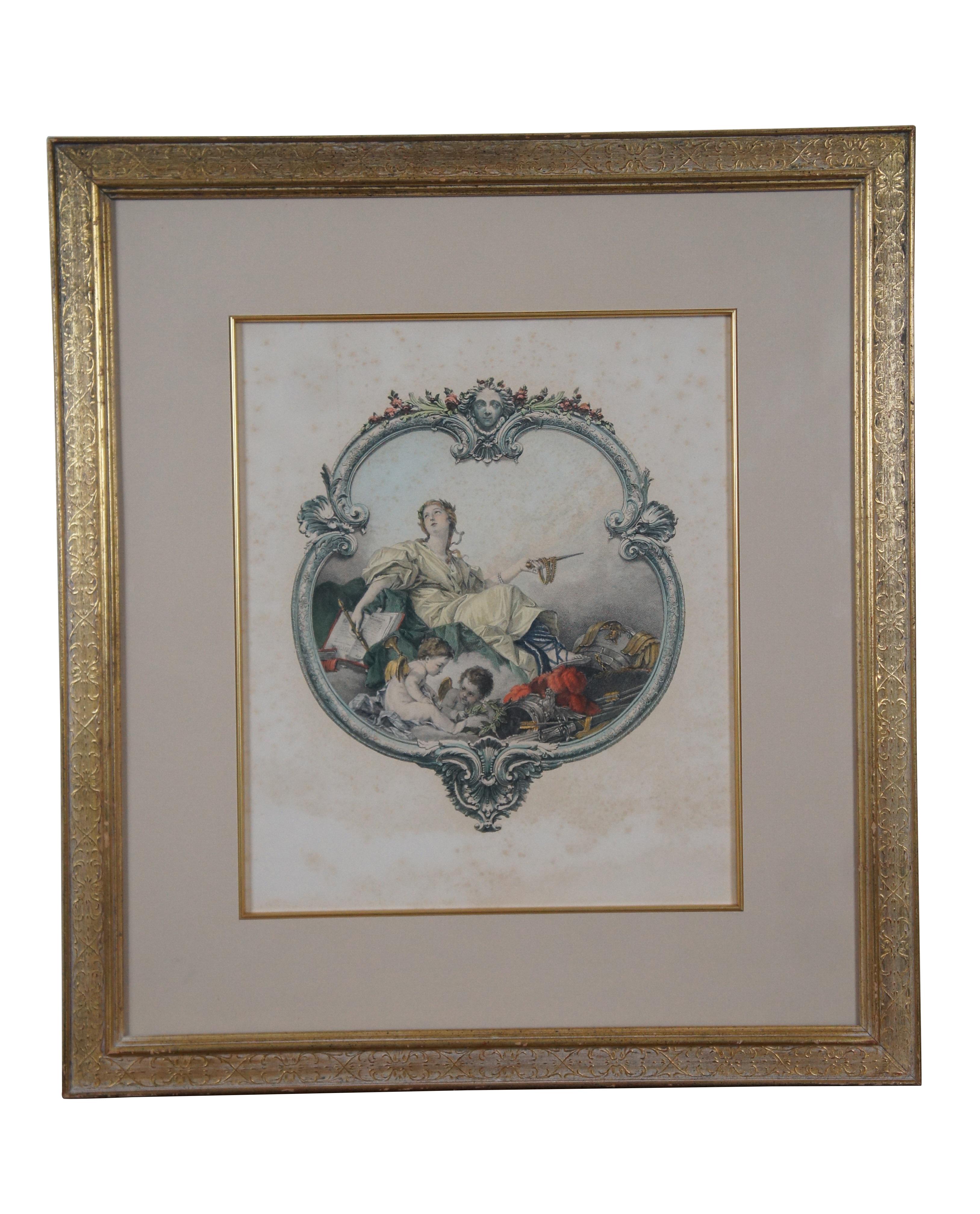 2 Francois Boucher Antique Baroque Mezzotint Poetry Engravings Mother Cherubs In Good Condition For Sale In Dayton, OH