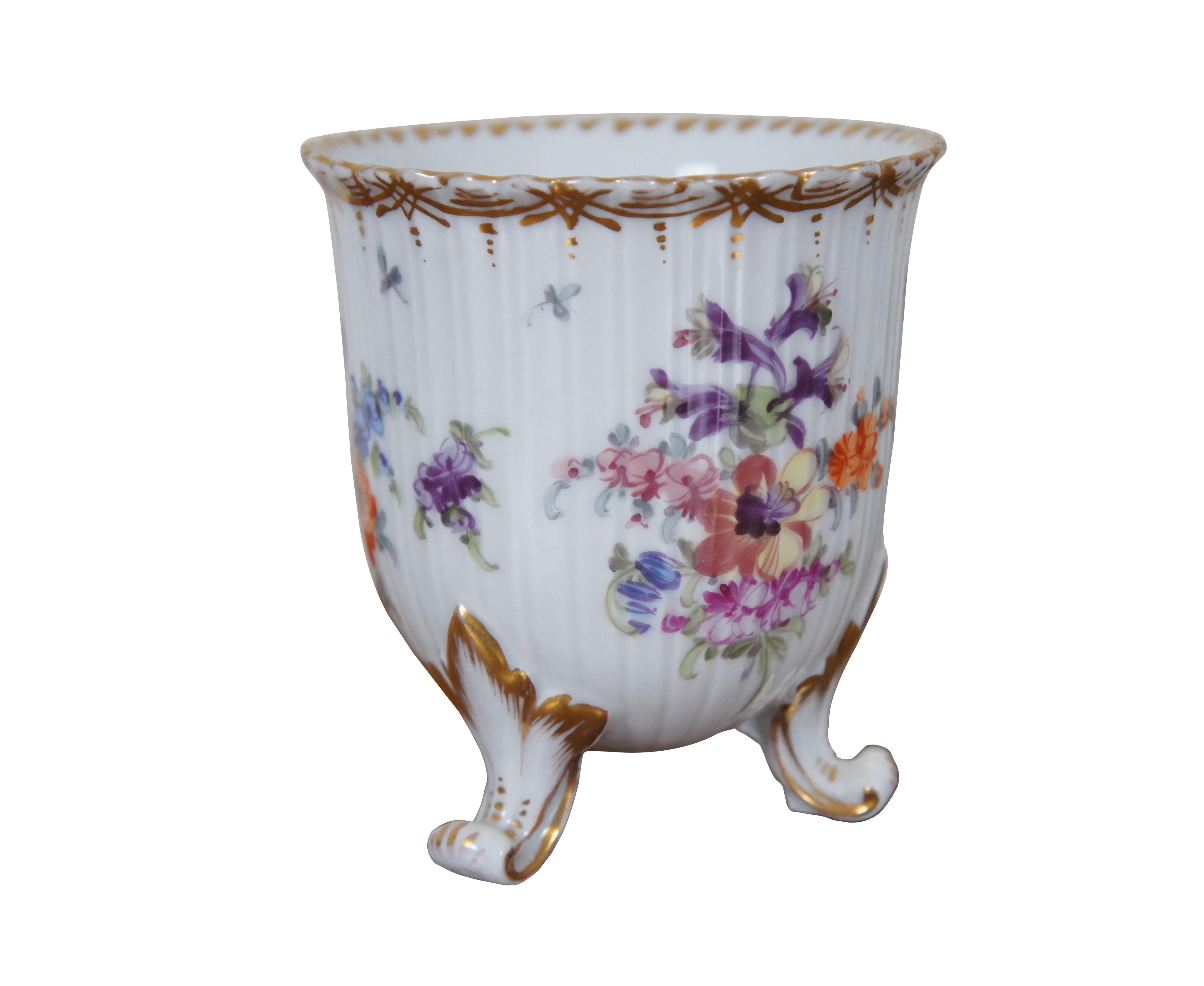 Hand-painted antique Dresden Porcelain with a floral motif and with the Dresden mark on the underside. Beautiful and a perfect example of period Dresden porcelain.

