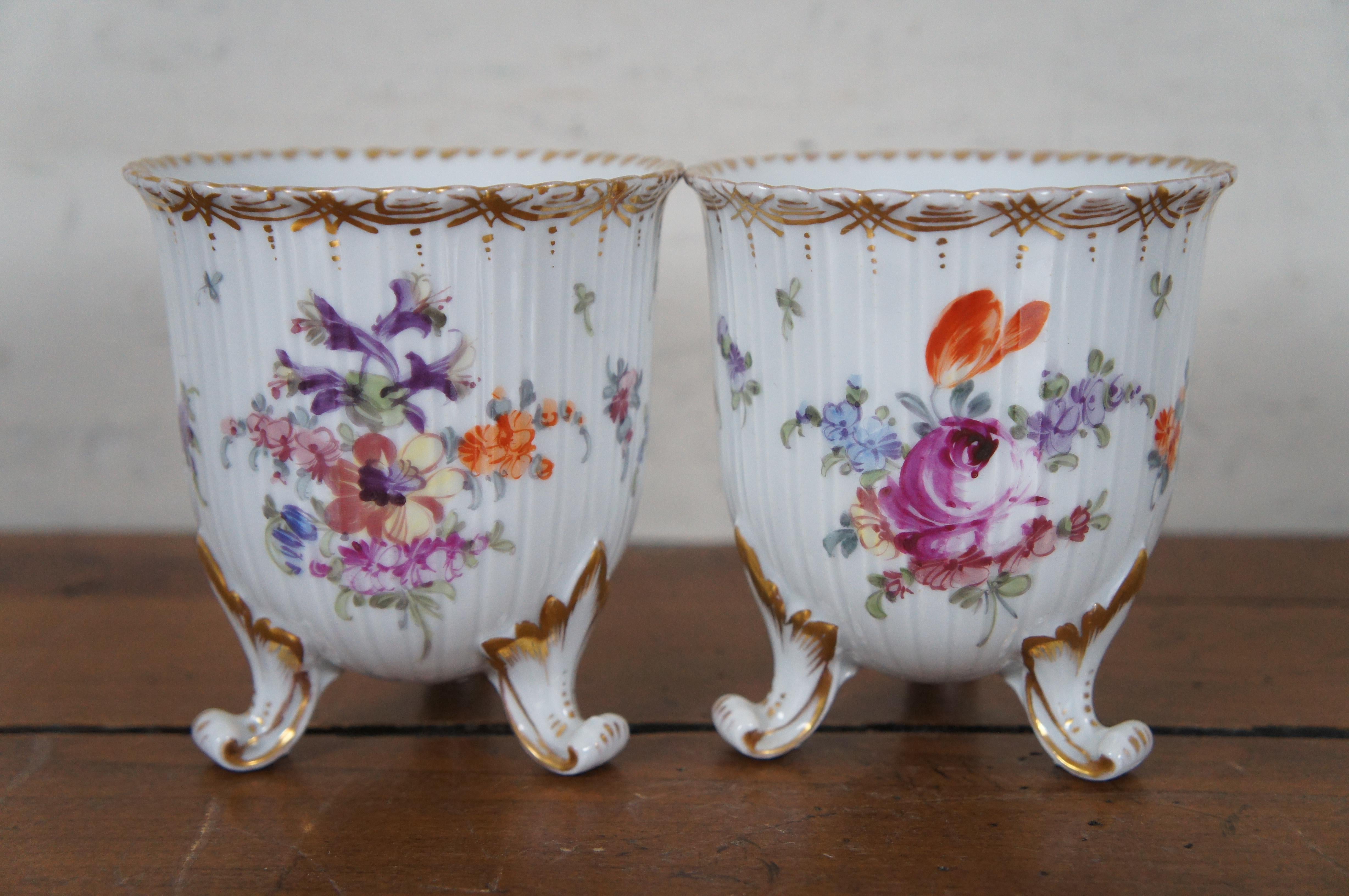 Porcelaine 2 Franziska Hirsch Dresden Porcelain Polychrome Floral Vase Cachepots Pair 4