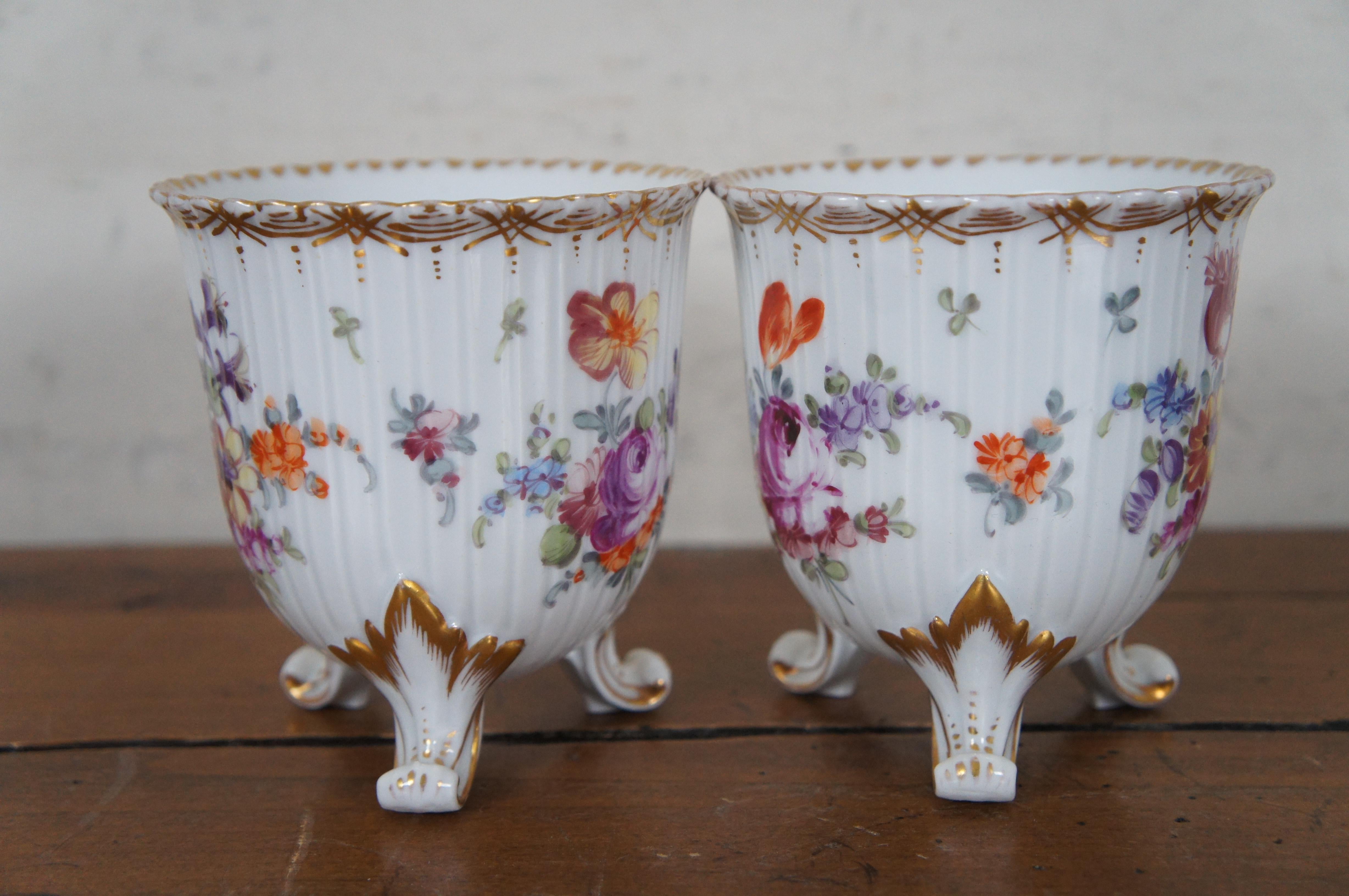 2 Franziska Hirsch Dresden Porcelain Polychrome Floral Vase Cachepots Pair 4